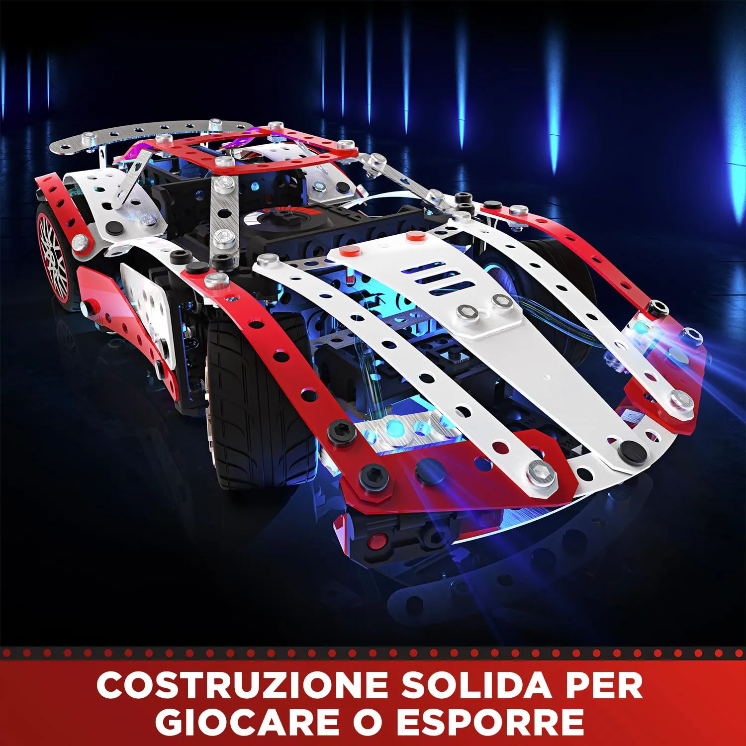 Bandai Meccano Supercar 25 in 1 Construction Kit, 347 Pieces with 6V Motor and LED, APM20105 - immagine 3