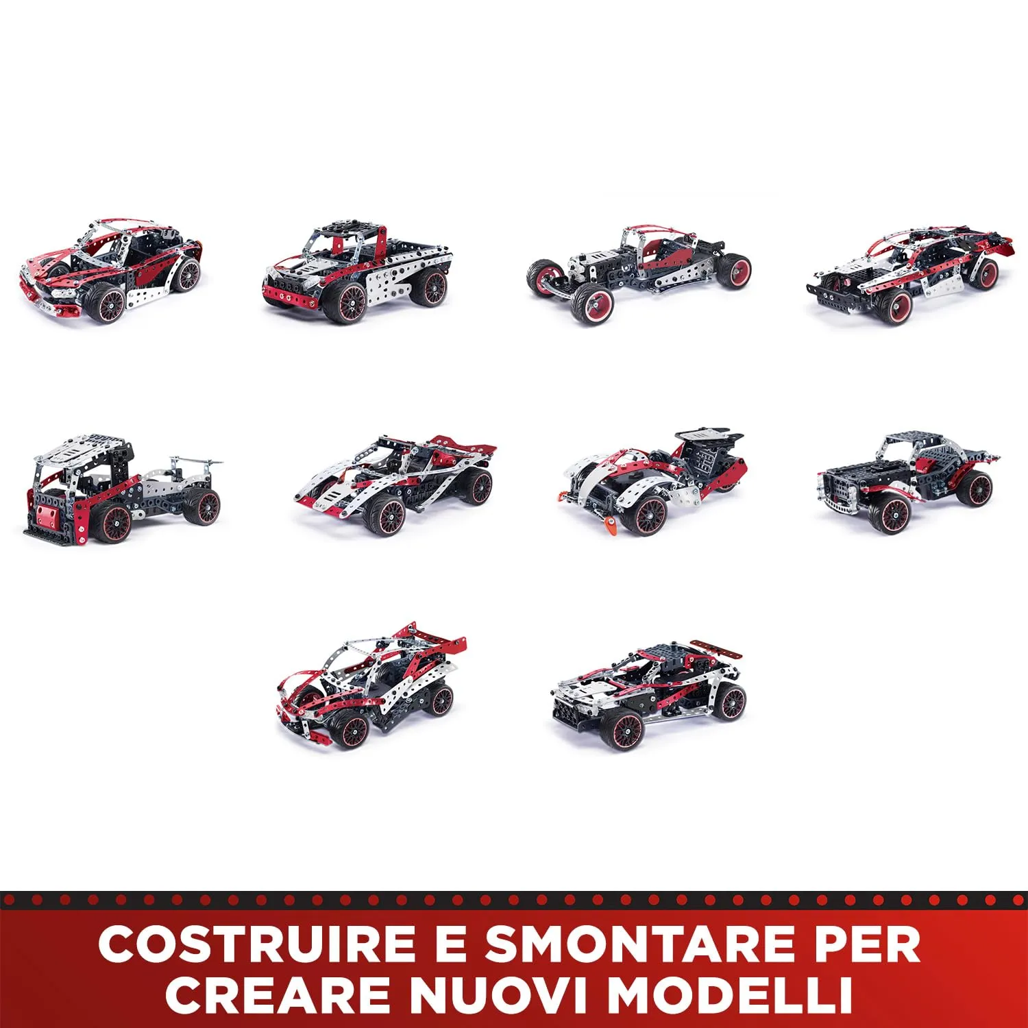 Bandai Meccano Supercar 25 in 1 Construction Kit, 347 Pieces with 6V Motor and LED, APM20105 - immagine 4