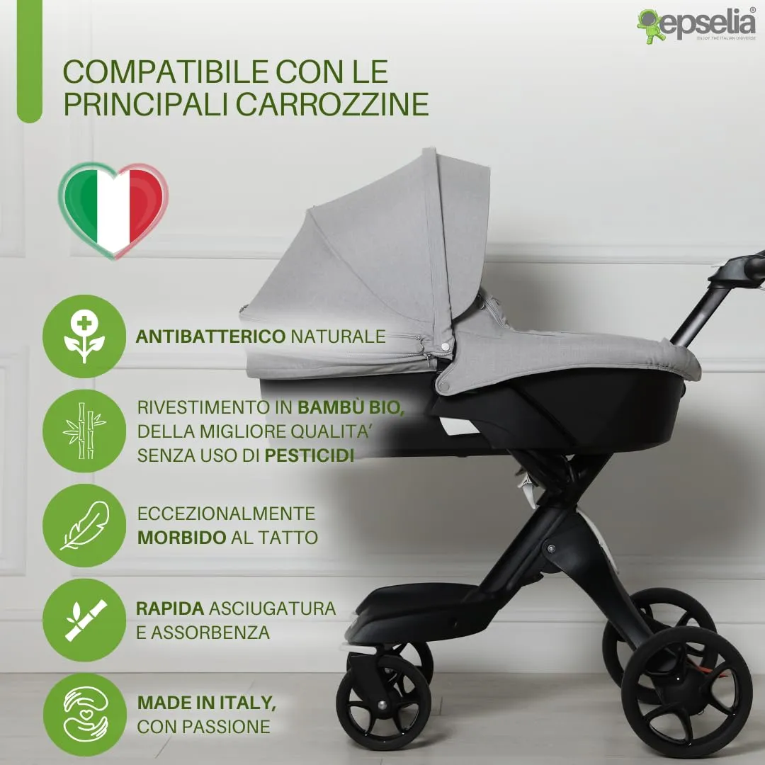 Epselia Materassino in Bambù Bio per Carrozzina Navicella con Guanciale, Certificazione Antisoffoco EN16890:2017, Traspirante e Antiacaro, Certipur Oeko-Tex - immagine 3