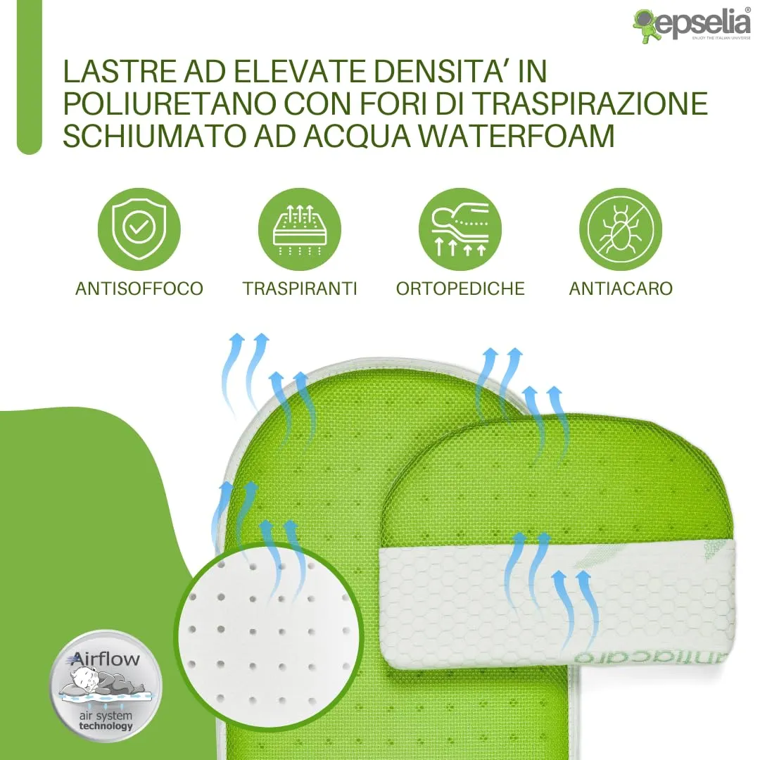 Epselia Materassino in Bambù Bio per Carrozzina Navicella con Guanciale, Certificazione Antisoffoco EN16890:2017, Traspirante e Antiacaro, Certipur Oeko-Tex - immagine 4