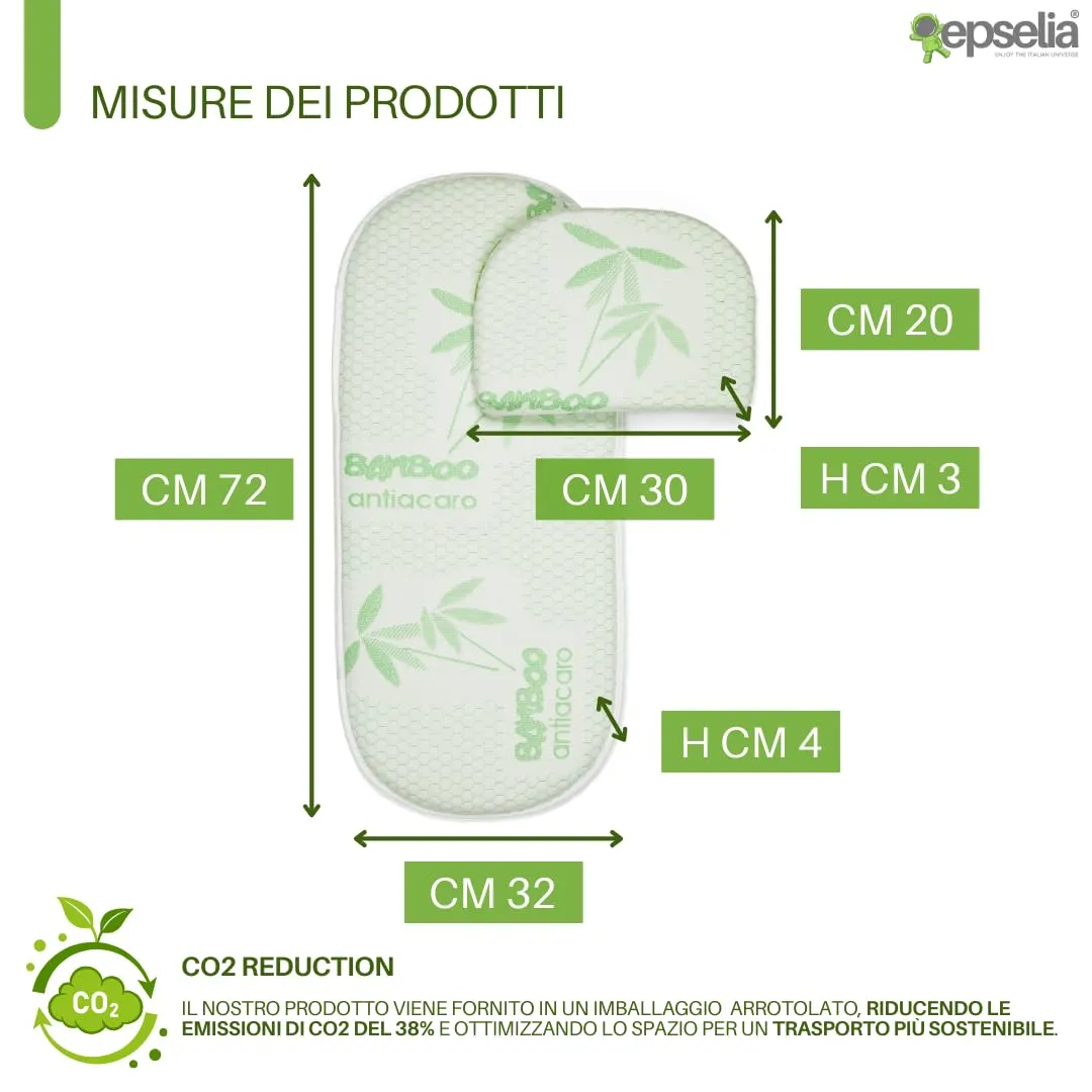 Epselia Materassino in Bambù Bio per Carrozzina Navicella con Guanciale, Certificazione Antisoffoco EN16890:2017, Traspirante e Antiacaro, Certipur Oeko-Tex - immagine 5