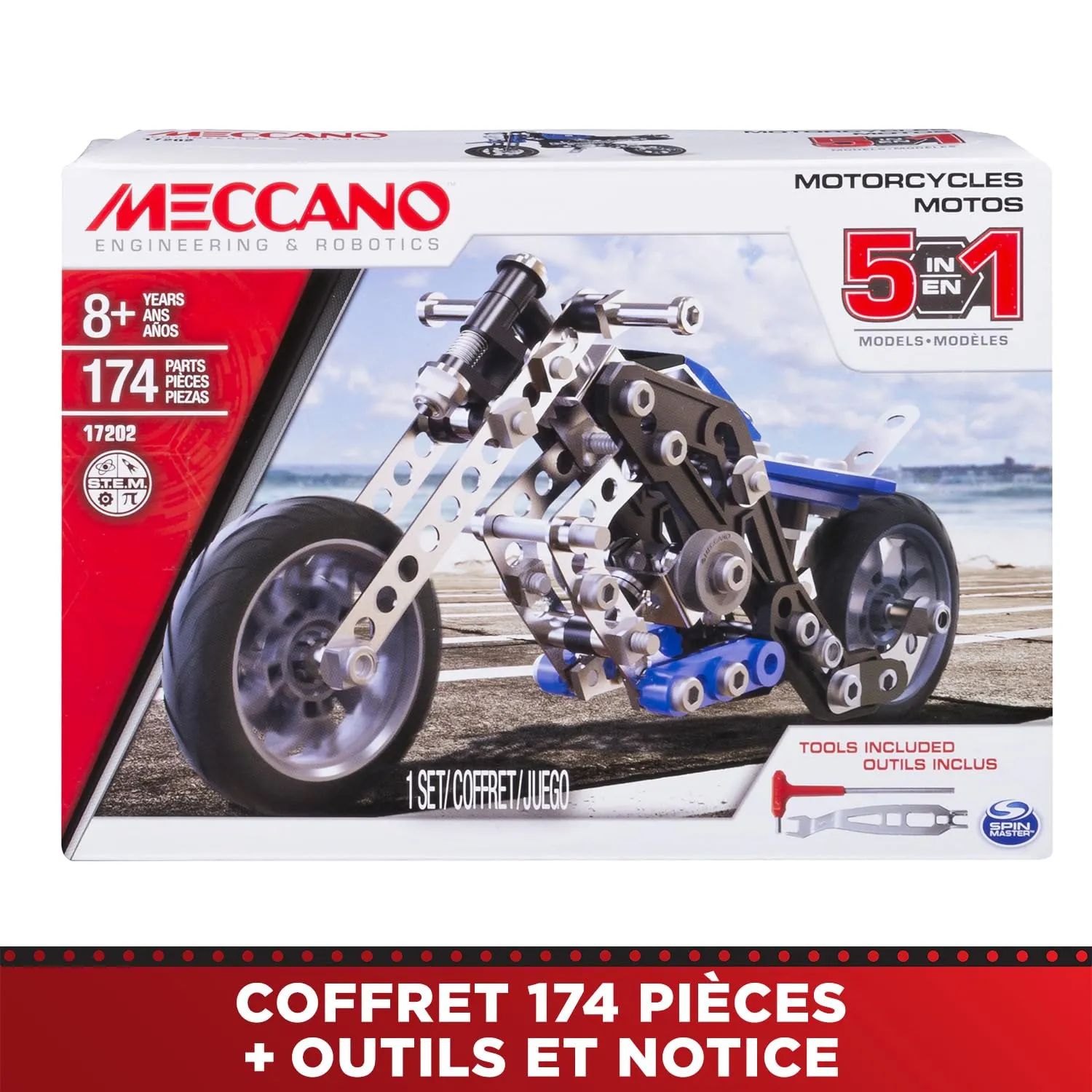 Bandai Meccano Moto 5 in 1 Kit di Costruzione, 174 pezzi, APM20103 - immagine 6