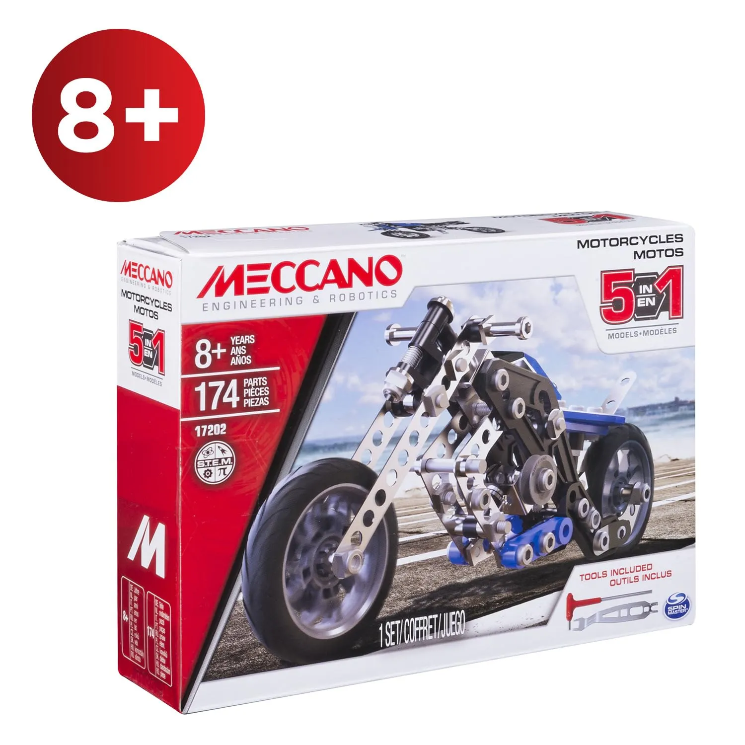 Bandai Meccano Moto 5 in 1 Kit di Costruzione, 174 pezzi, APM20103 - immagine 7
