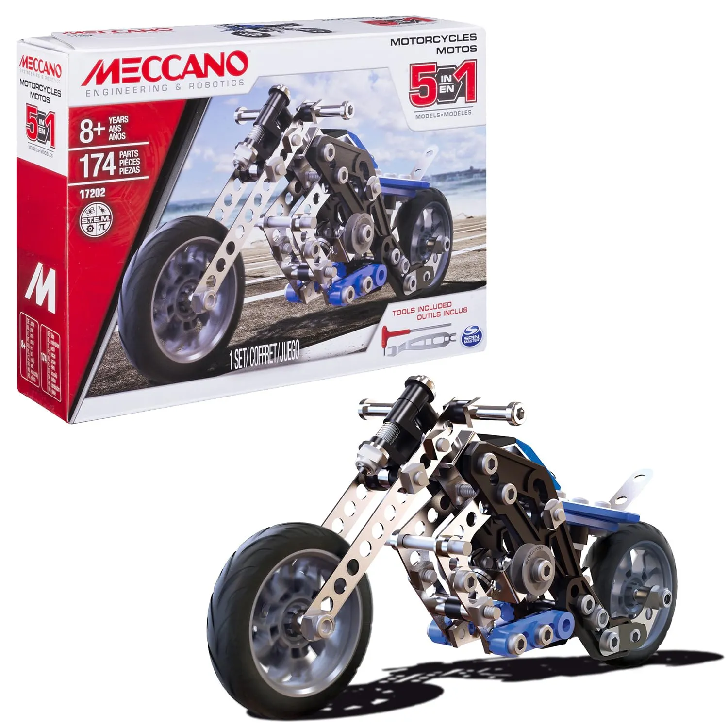 Bandai Meccano Moto 5 in 1 Kit di Costruzione, 174 pezzi, APM20103 - immagine 8