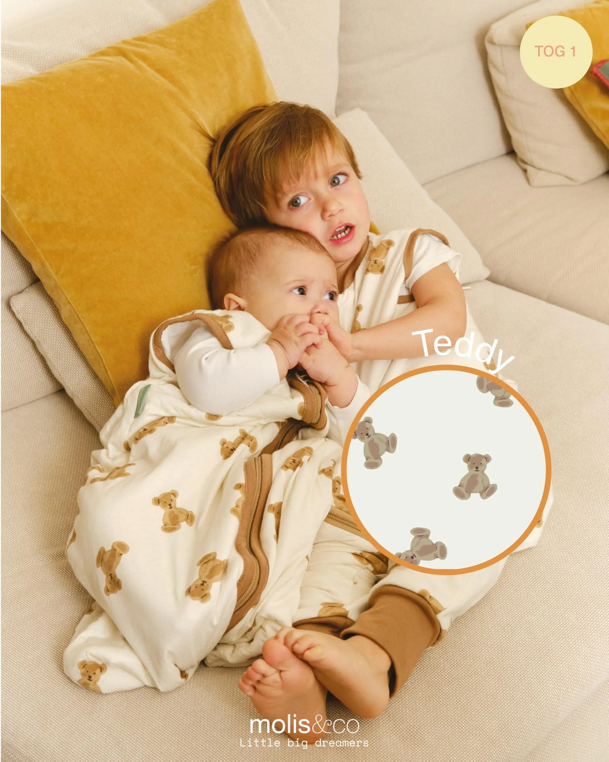 molis & co Sacco Nanna 1 TOG per Neonato 6-18 mesi, 100% Cotone Oeko-Tex, Teddy - immagine 4