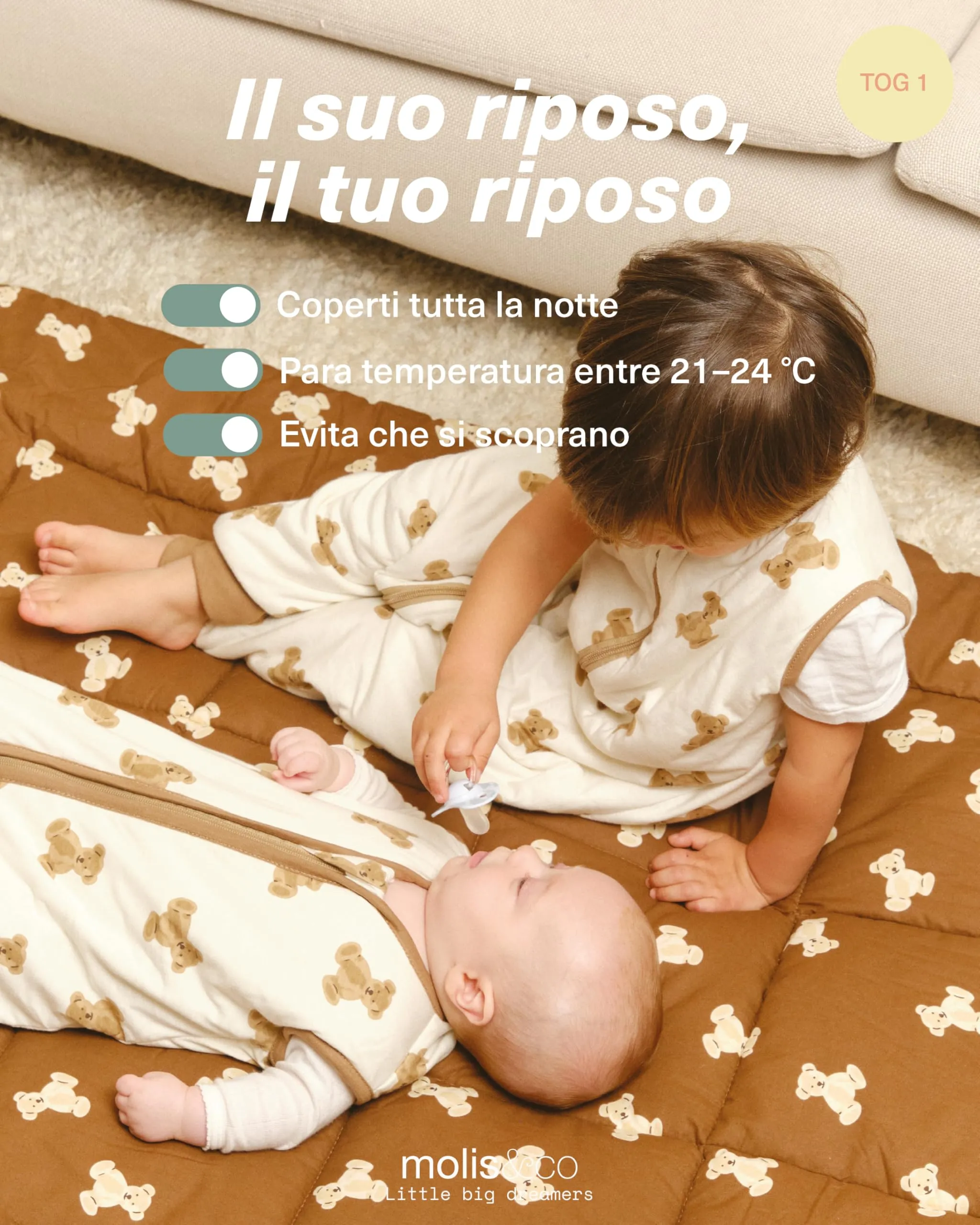 molis & co Sacco Nanna 1 TOG per Neonato 6-18 mesi, 100% Cotone Oeko-Tex, Teddy - immagine 5