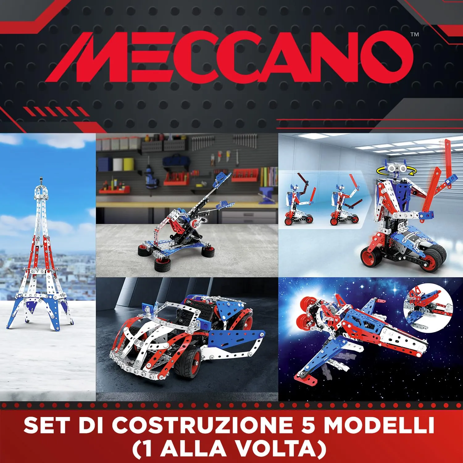 Bandai Meccano Valigetta di Costruzione 5 in 1 - 437 pezzi - APM20106 - immagine 2