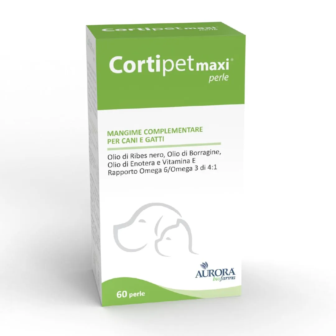 Aurora Biofarma Cortipet Maxi, Complementary Food for Skin and Coat of Dogs and Cats, 60 Pearls - immagine 1