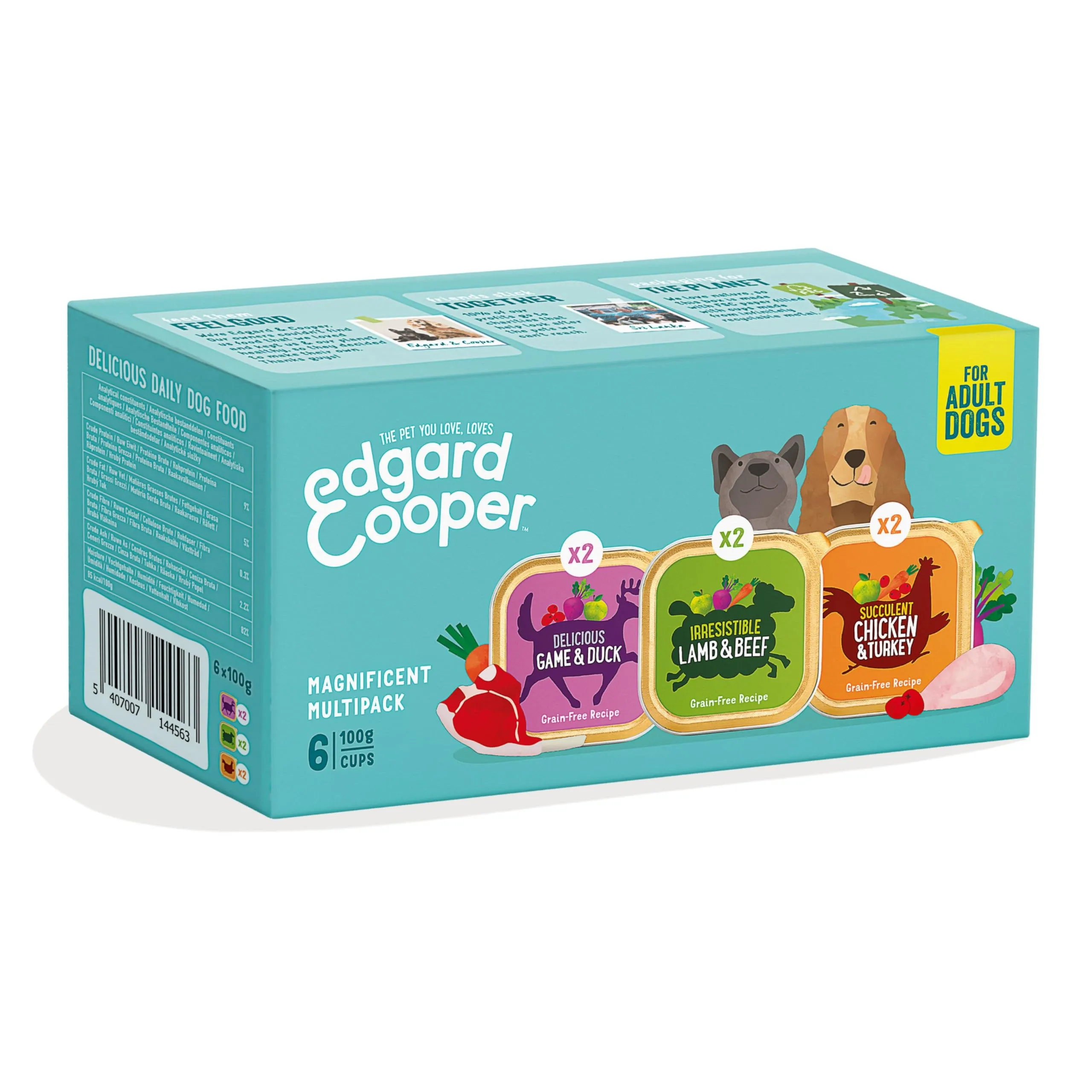 Edgard & Cooper Cibo Umido per Cani Adulti Multipack Pollo, Agnello e Selvaggina 6 x 100g - immagine 1