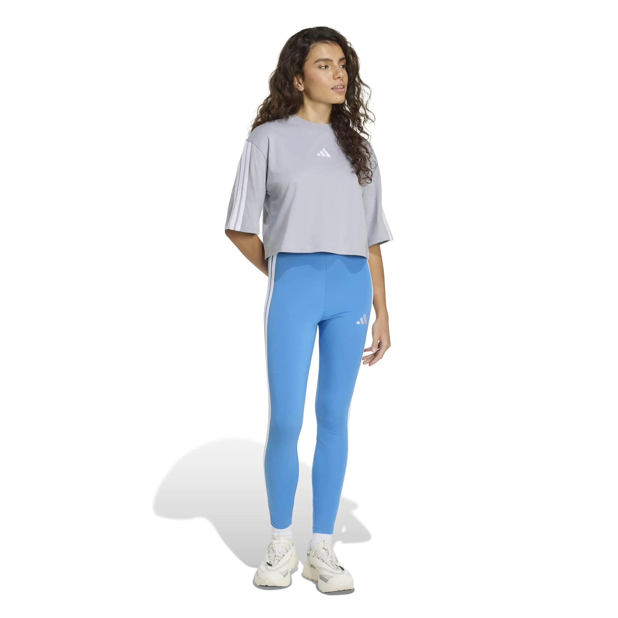 adidas Essentials 3-Stripes Cotton Leggings, Ray Blue/White, L - immagine 2