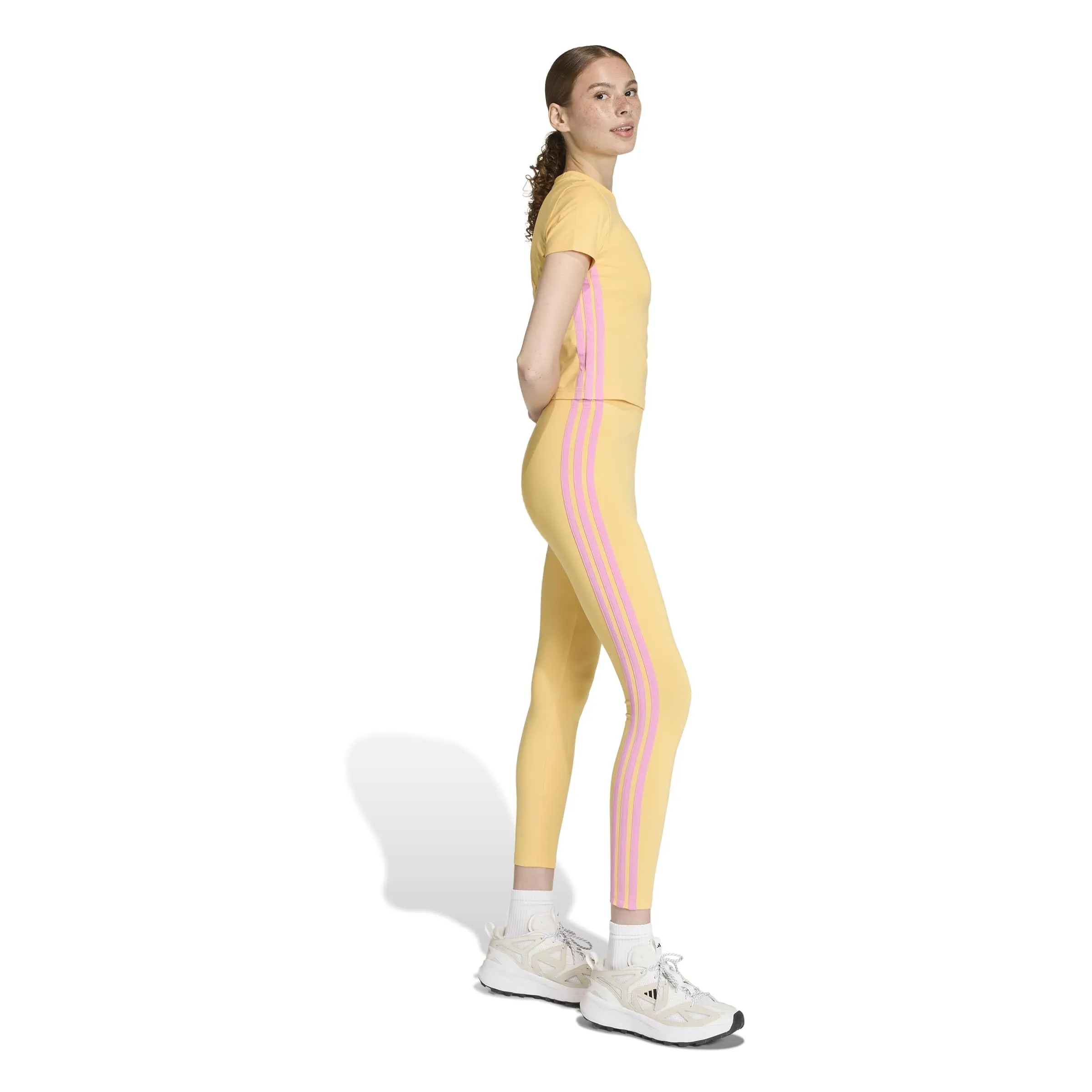 adidas Essentials 3-Stripes Cotton Leggings, Semi Ice Tangerine/St Tropic Bloom, XS - immagine 4