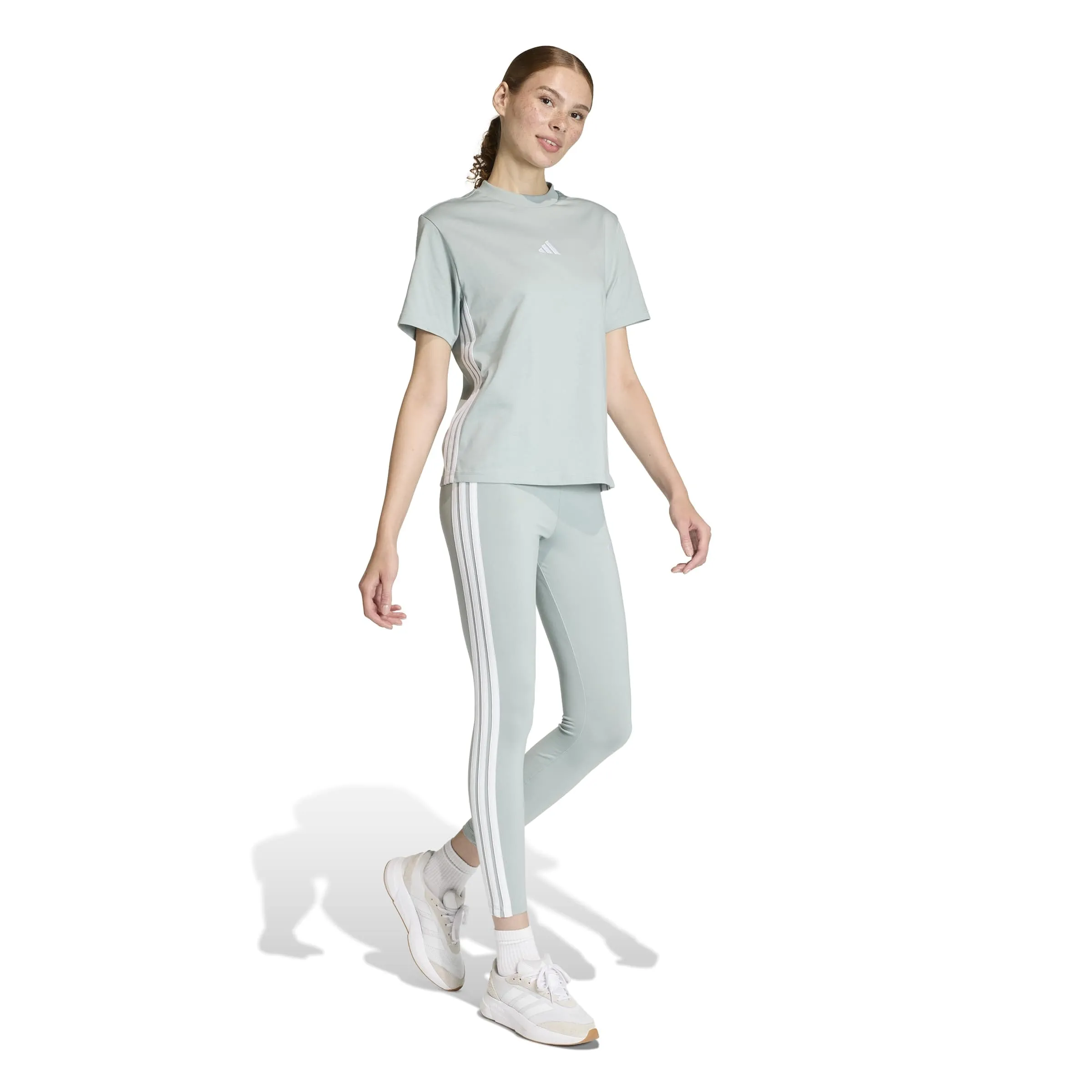 adidas Essentials 3-Stripes Cotton Leggings, Wonder Sage/White, M - immagine 2