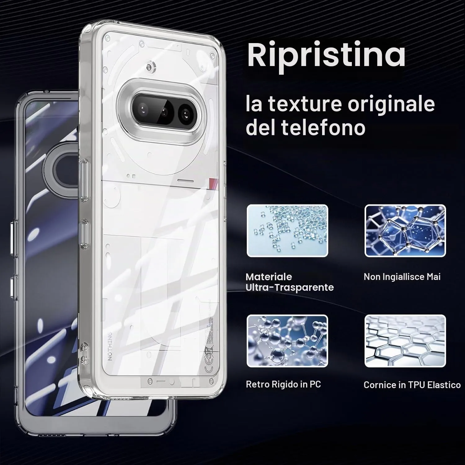 Captor Cover for Nothing Phone 3a, Transparent Soft TPU Silicone Case, Slim Anti-Shock and Anti-Scratch Protection - immagine 4