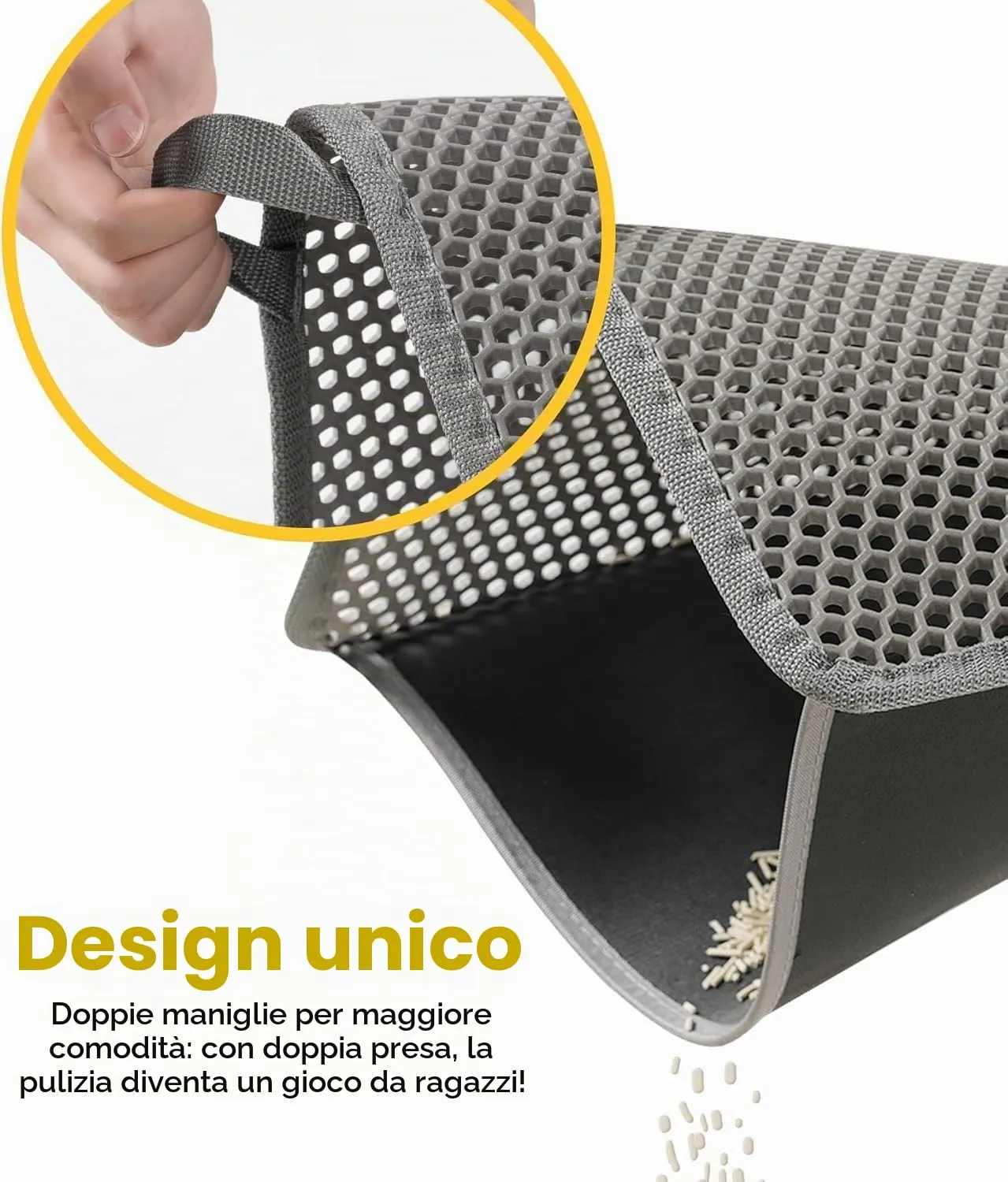 Conlun Tappetino per Lettiera con Manici, XXL 76x55 cm, Grigio - immagine 2