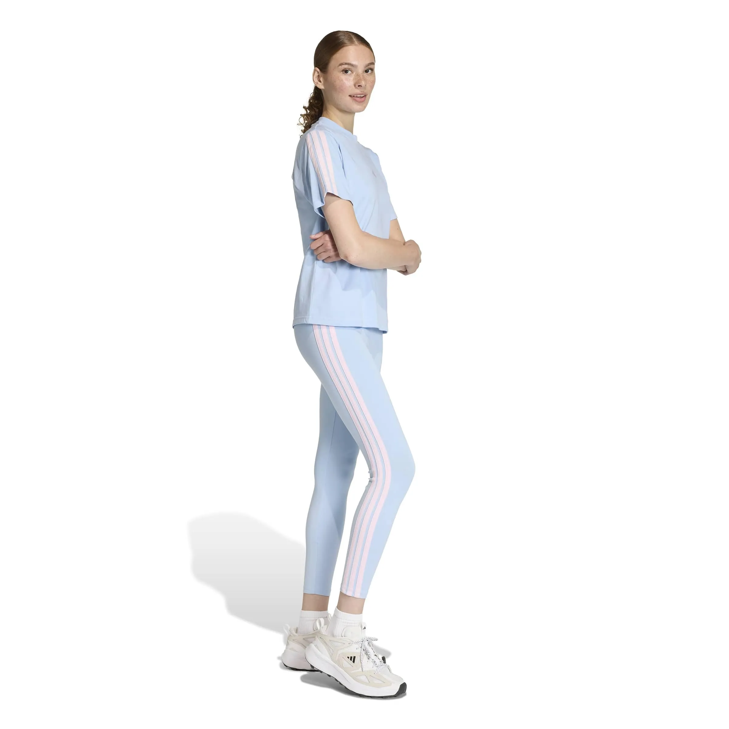 adidas Essentials 3-Stripes Cotton Leggings, Glow Blue/Clear Pink, XS - immagine 4