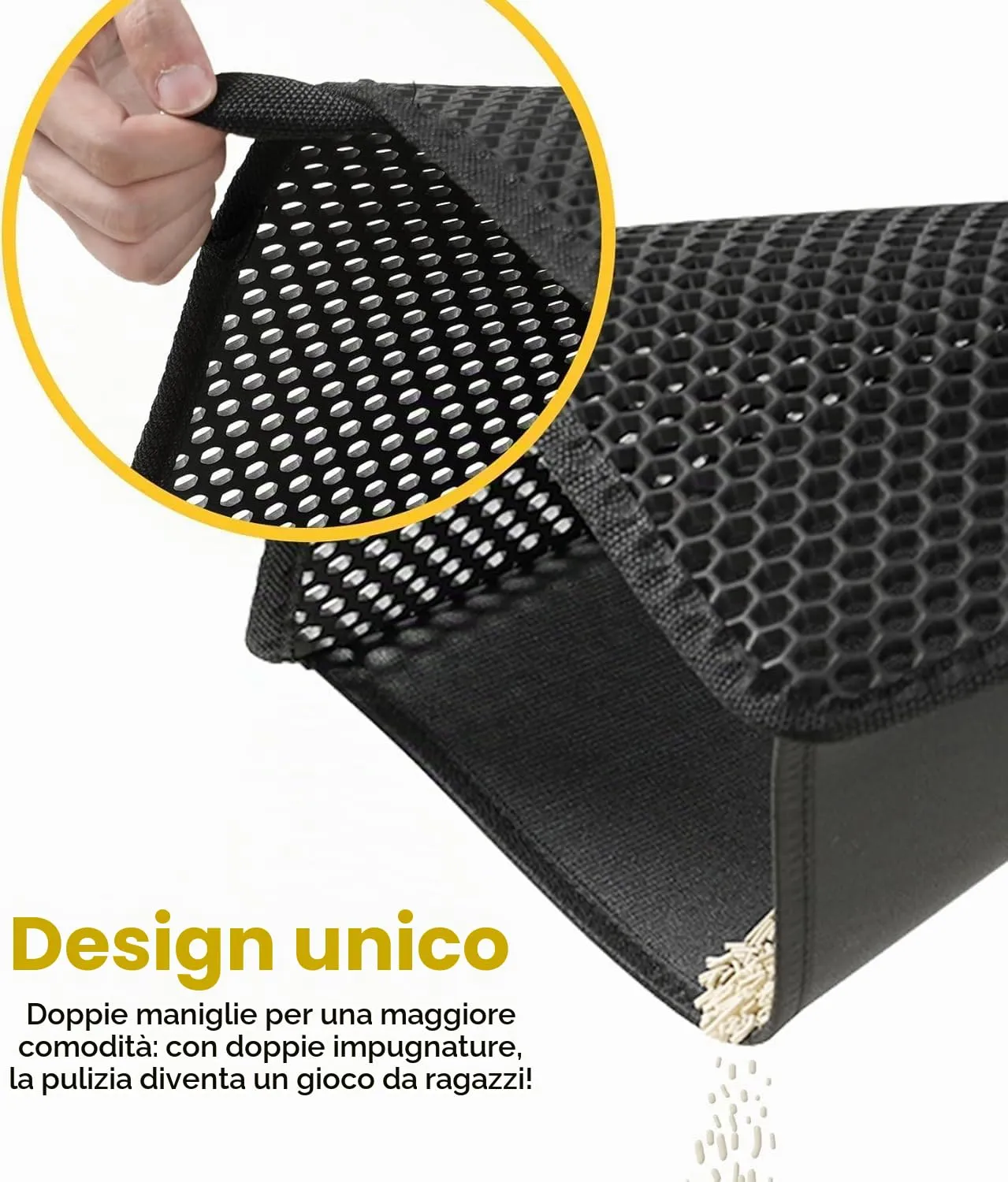 Conlun Tappetino per Lettiera con Manici, 76x55 cm, Nero - immagine 2
