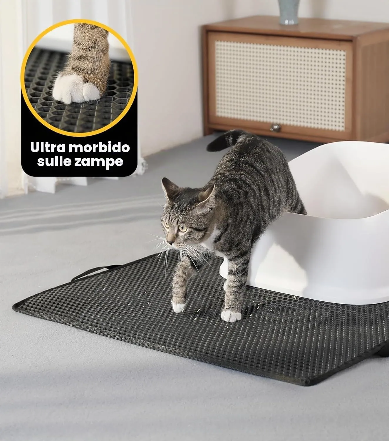 Conlun Tappetino per Lettiera con Manici, 76x55 cm, Nero - immagine 4