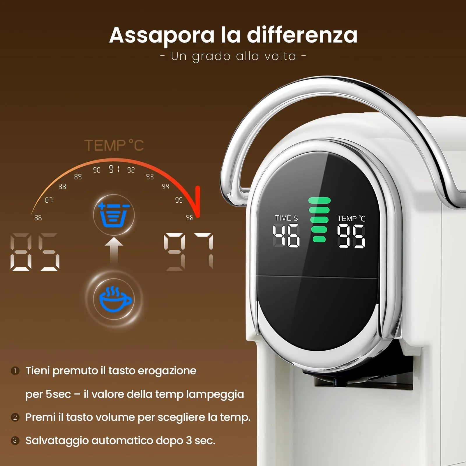 CAPXSNOB Magician1 Mini Macchina da Caffè 5in1 per Nespresso Originali, Dolce Gusto, Lavazza A Modo Mio, ESE 44 e Caffè Macinato, 20 Bar, 1450W, Display LED, Bianco Avorio - immagine 7