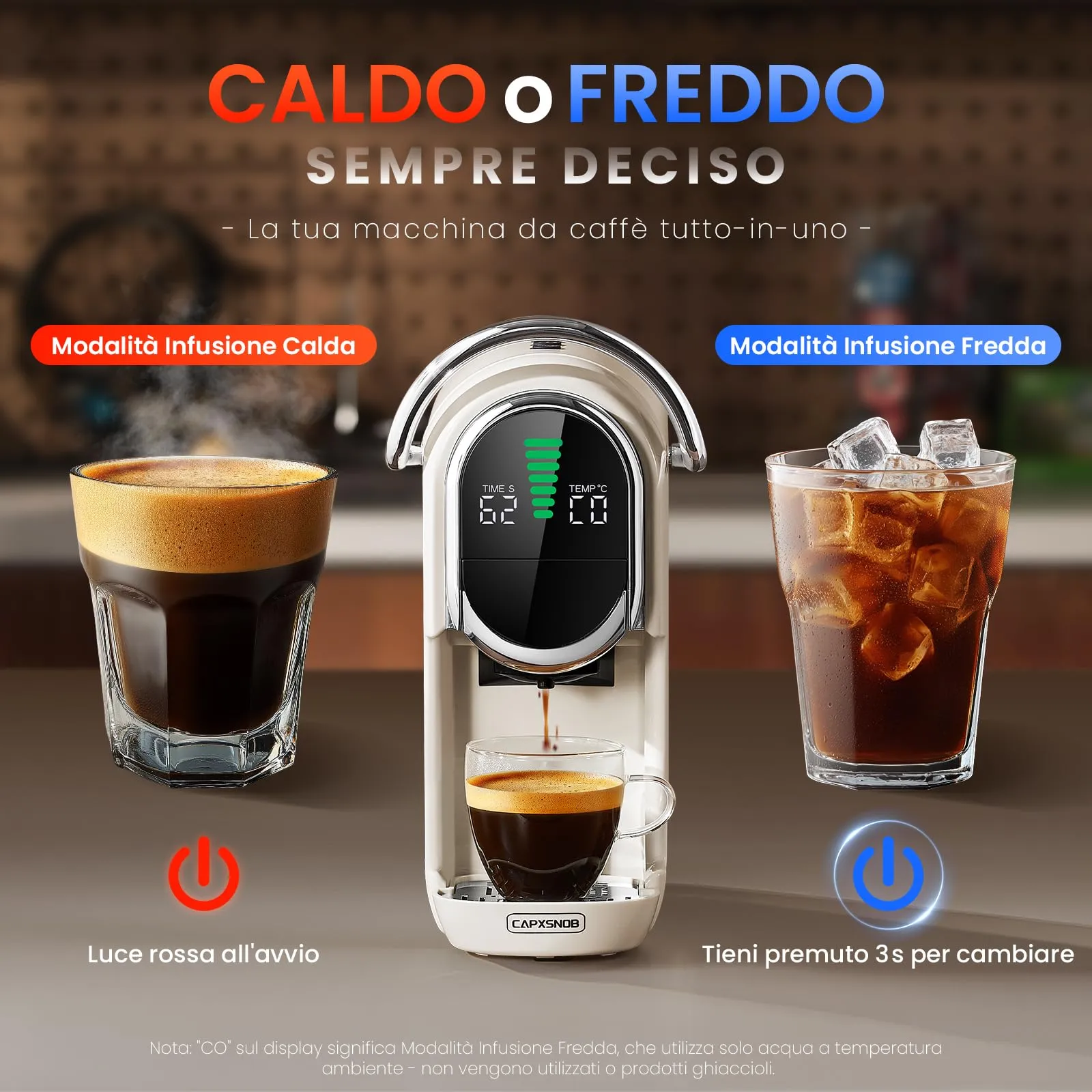 CAPXSNOB Magician1 Mini Macchina da Caffè 5in1 per Nespresso Originali, Dolce Gusto, Lavazza A Modo Mio, ESE 44 e Caffè Macinato, 20 Bar, 1450W, Display LED, Bianco Avorio - immagine 8