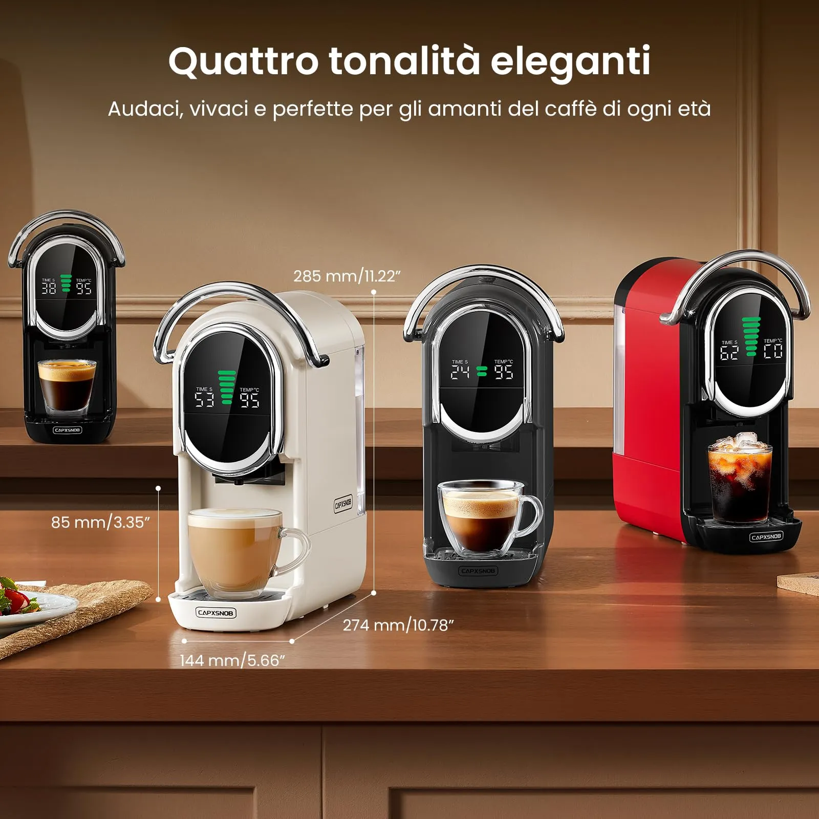 CAPXSNOB Magician1 Mini Macchina da Caffè 5in1 per Nespresso Originali, Dolce Gusto, Lavazza A Modo Mio, ESE 44 e Caffè Macinato, 20 Bar, 1450W, Display LED, Bianco Avorio - immagine 10