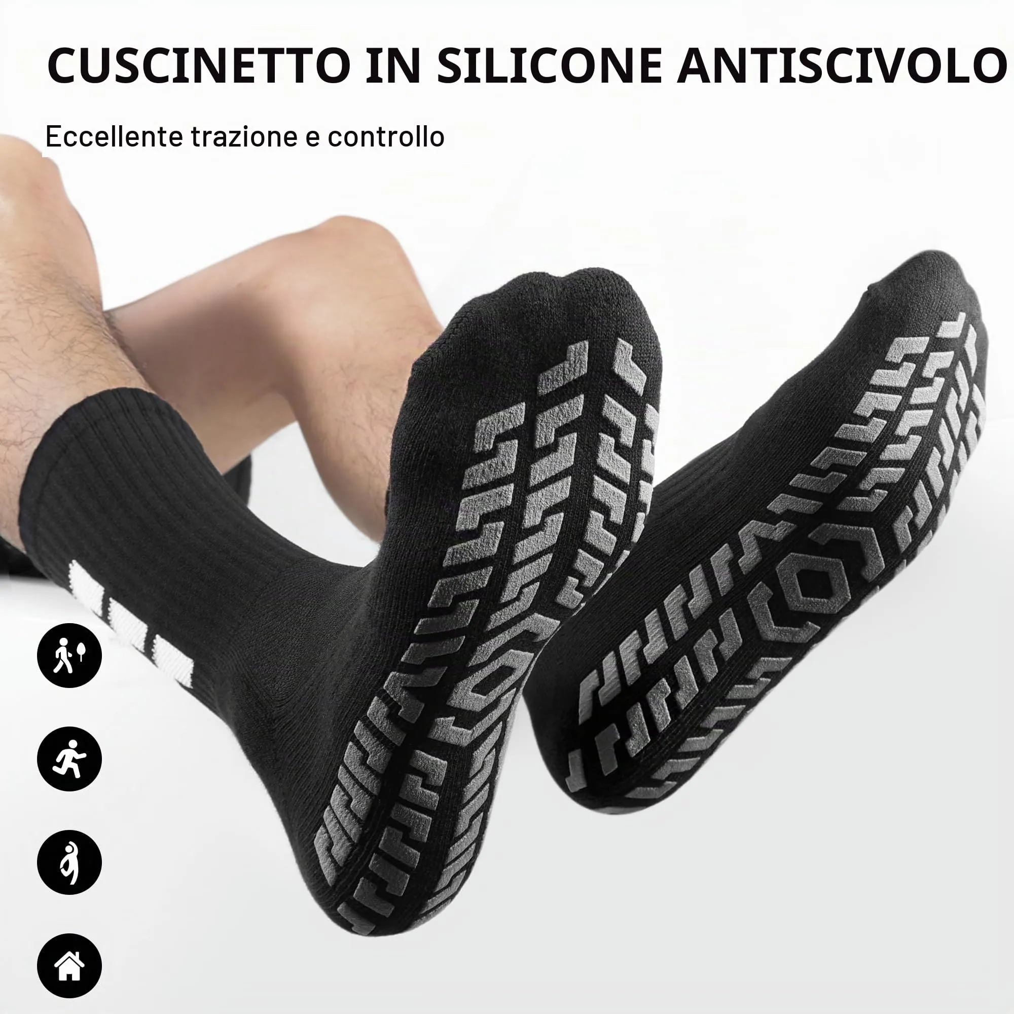 CLOSEMATE Calzini da Calcio Antiscivolo con Grip in Silicone, 35-38, Nero - immagine 4