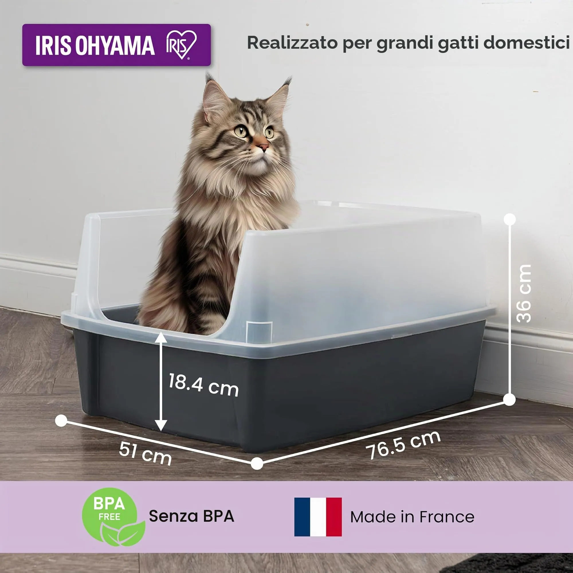 Iris Ohyama Lettiera per gatti XL, Grigia, con lati alti rimovibili - immagine 2