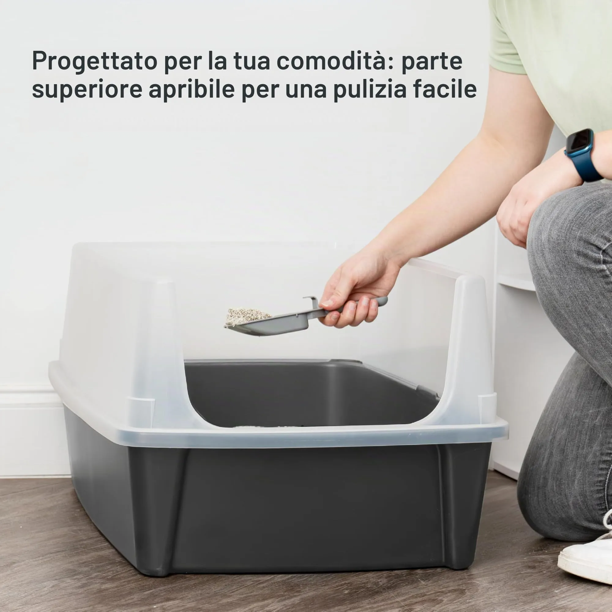 Iris Ohyama Lettiera per gatti XL, Grigia, con lati alti rimovibili - immagine 8
