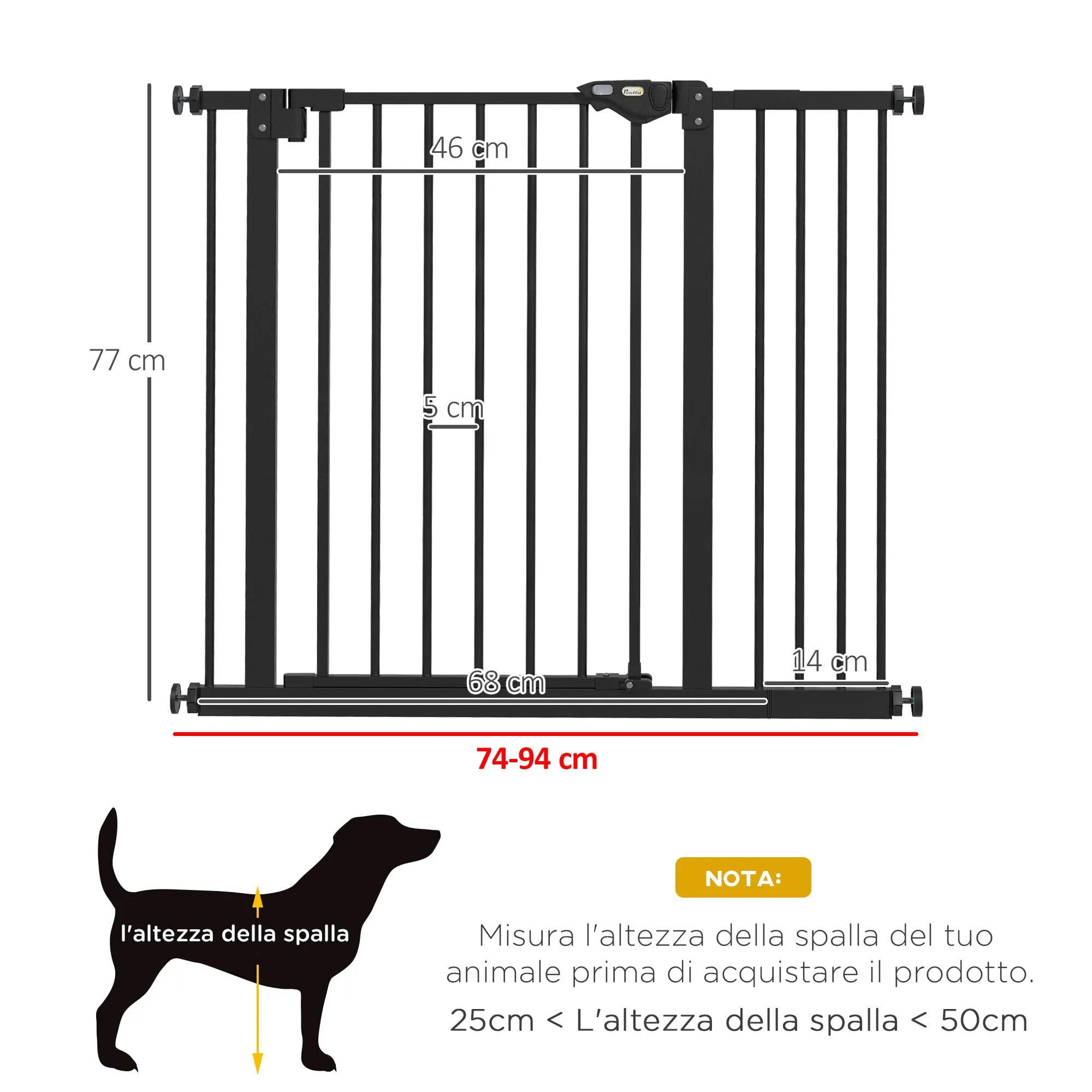PawHut Cancellino per Cani, 74-94 x 77 cm, Nero - immagine 3