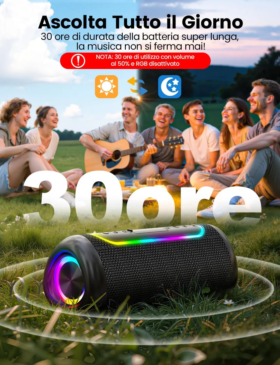UOHHBOE Altoparlante Bluetooth Portatile 30W IPX5 con Supporto Schede TF - immagine 2