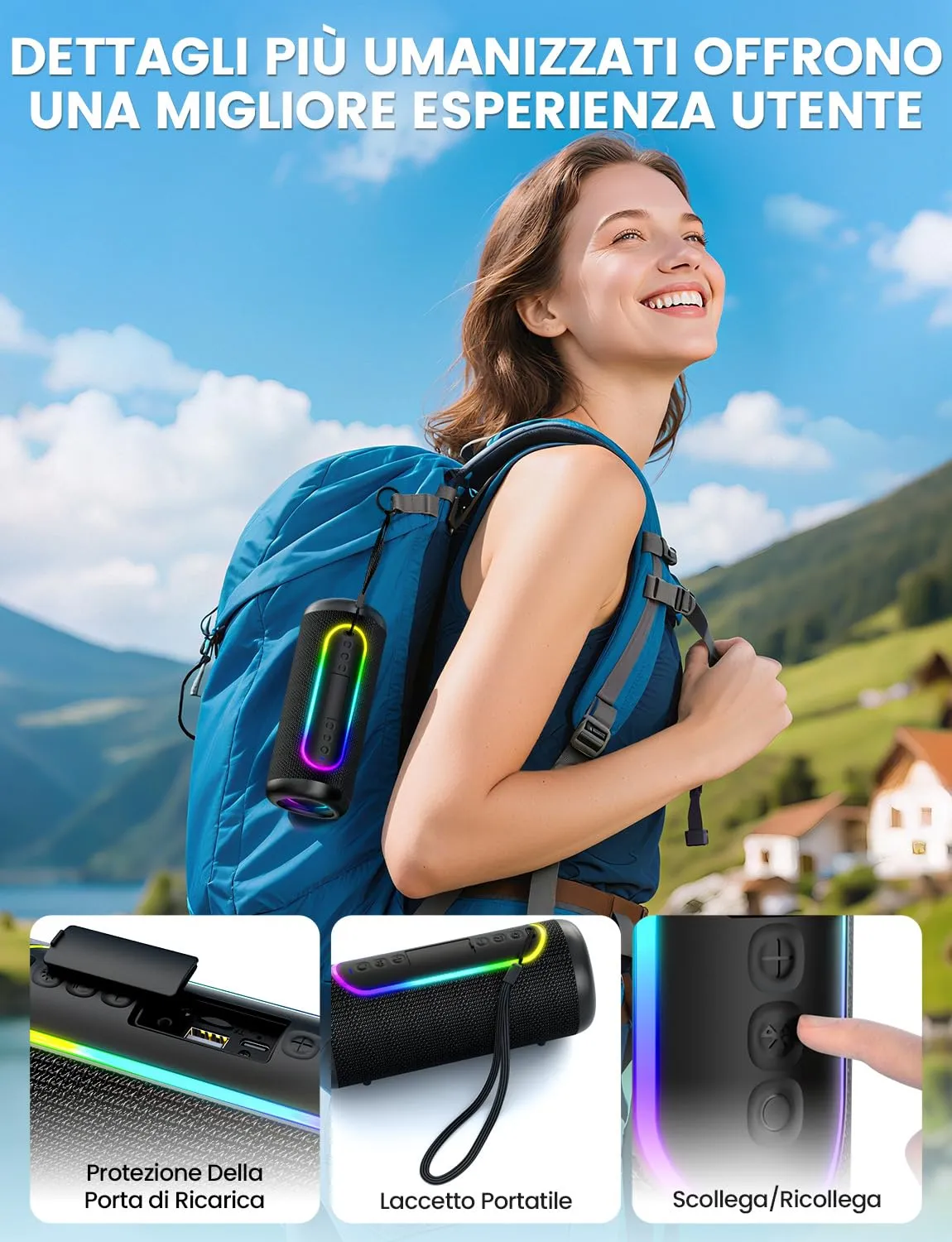 UOHHBOE Altoparlante Bluetooth Portatile 30W IPX5 con Supporto Schede TF - immagine 8