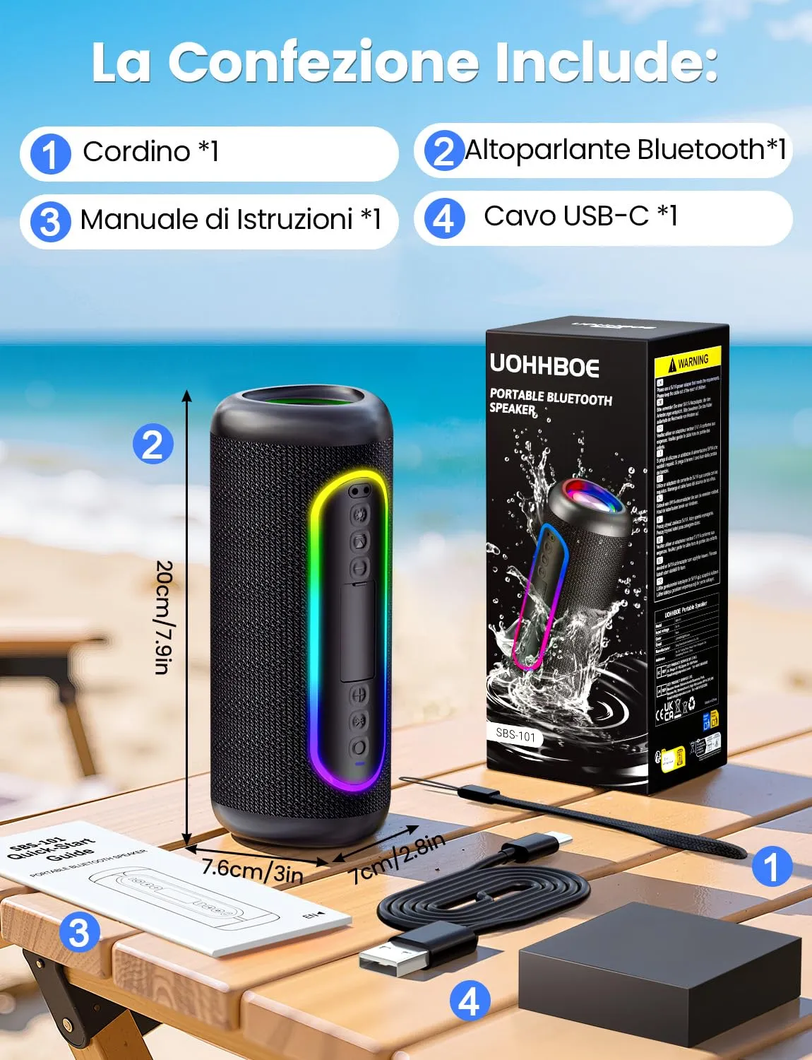 UOHHBOE Altoparlante Bluetooth Portatile 30W IPX5 con Supporto Schede TF - immagine 9