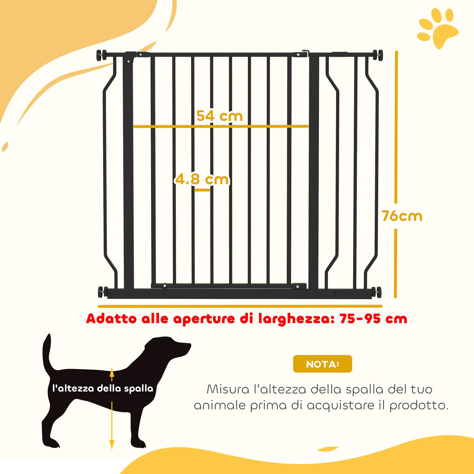 PawHut Cancelletto di Sicurezza per Cani Estensibile 75-95x76 cm, Nero - immagine 3
