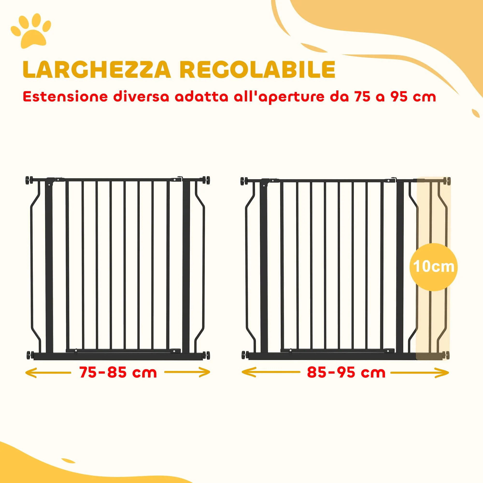 PawHut Cancelletto di Sicurezza per Cani Estensibile 75-95x76 cm, Nero - immagine 4