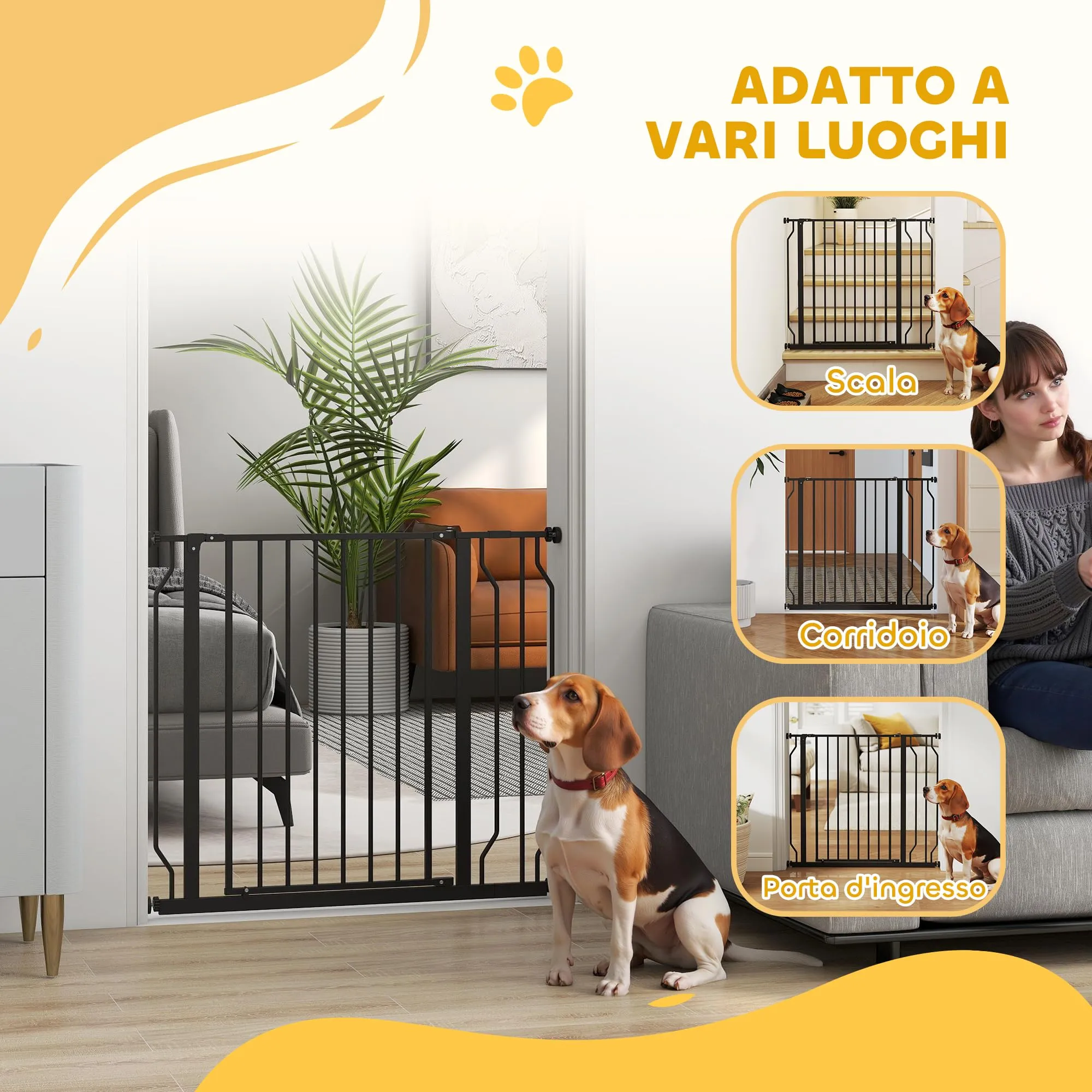 PawHut Cancelletto di Sicurezza per Cani Estensibile 75-95x76 cm, Nero - immagine 7