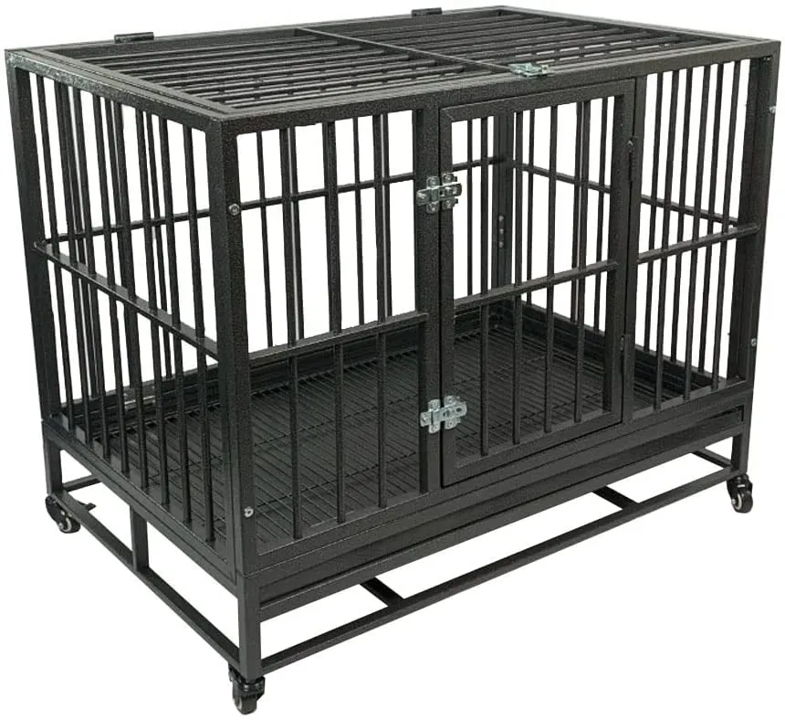 Bunny Business Underdog Gabbia per cani in metallo con tetto e ruote, 91,4 cm, Nero martellato - immagine 1