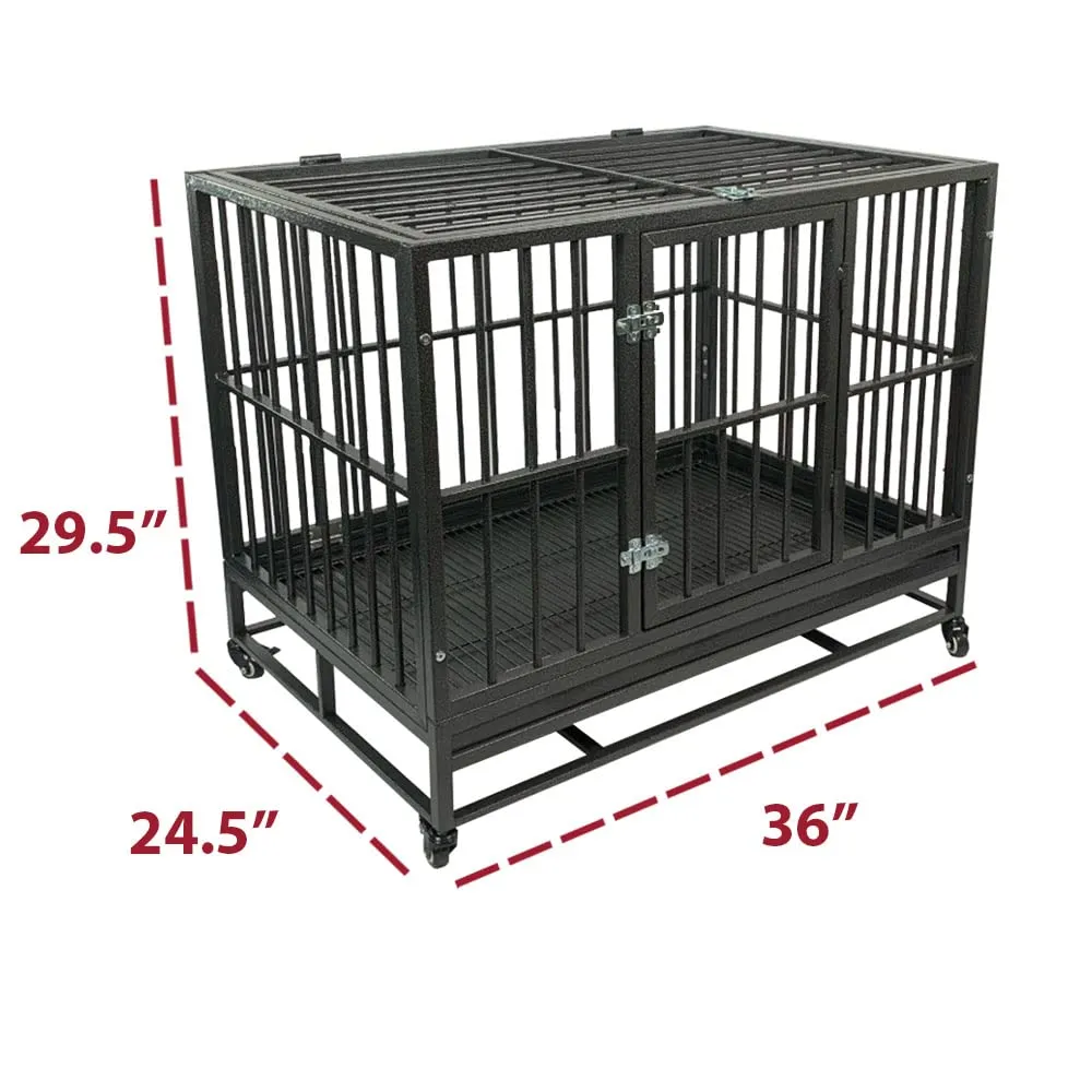 Bunny Business Underdog Gabbia per cani in metallo con tetto e ruote, 91,4 cm, Nero martellato - immagine 2