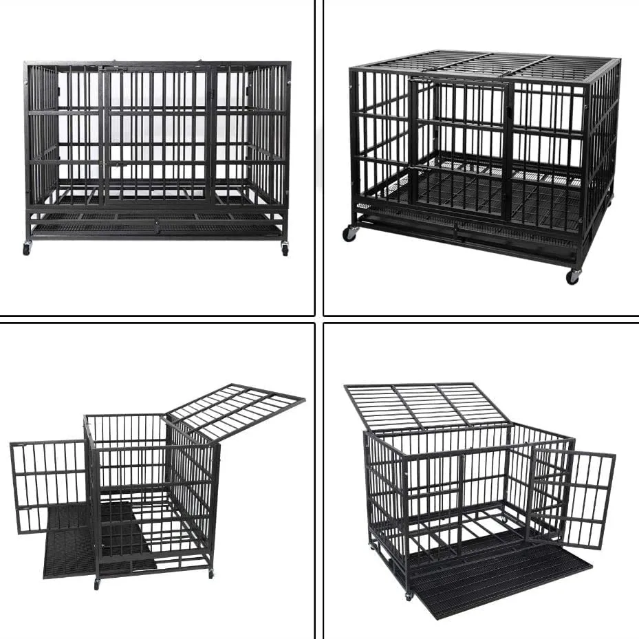 Bunny Business Underdog Gabbia per cani in metallo con tetto e ruote, 91,4 cm, Nero martellato - immagine 3