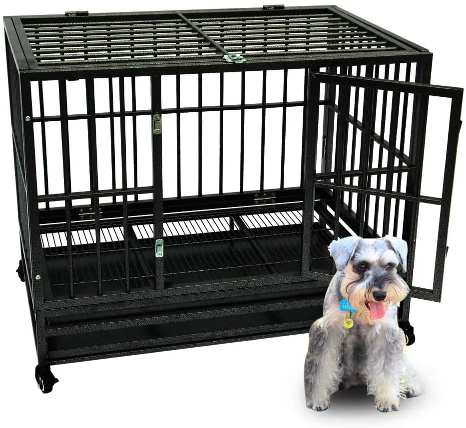 Bunny Business Underdog Gabbia per cani in metallo con tetto e ruote, 91,4 cm, Nero martellato - immagine 5