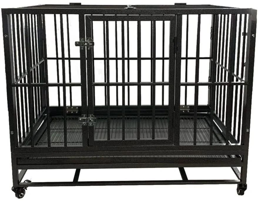 Bunny Business Underdog Gabbia per cani in metallo con tetto e ruote, 91,4 cm, Nero martellato - immagine 6