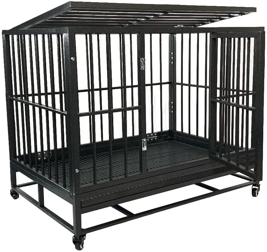 Bunny Business Underdog Gabbia per cani in metallo con tetto e ruote, 91,4 cm, Nero martellato - immagine 7