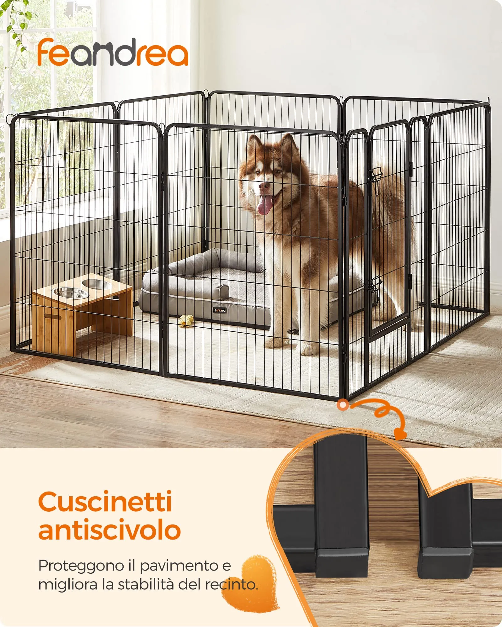 Feandrea Recinto per Animali Box per Cani, 8 Pannelli 77 x 100 cm, Nero PPK81H - immagine 3