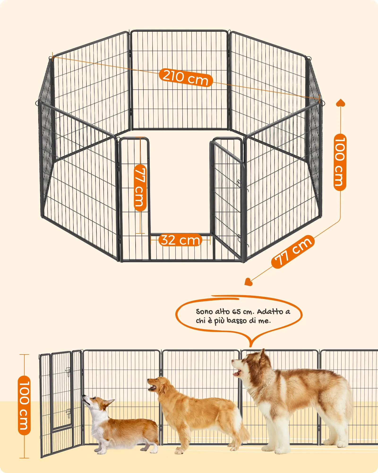 Feandrea Recinto per Animali Box per Cani, 8 Pannelli 77 x 100 cm, Nero PPK81H - immagine 7