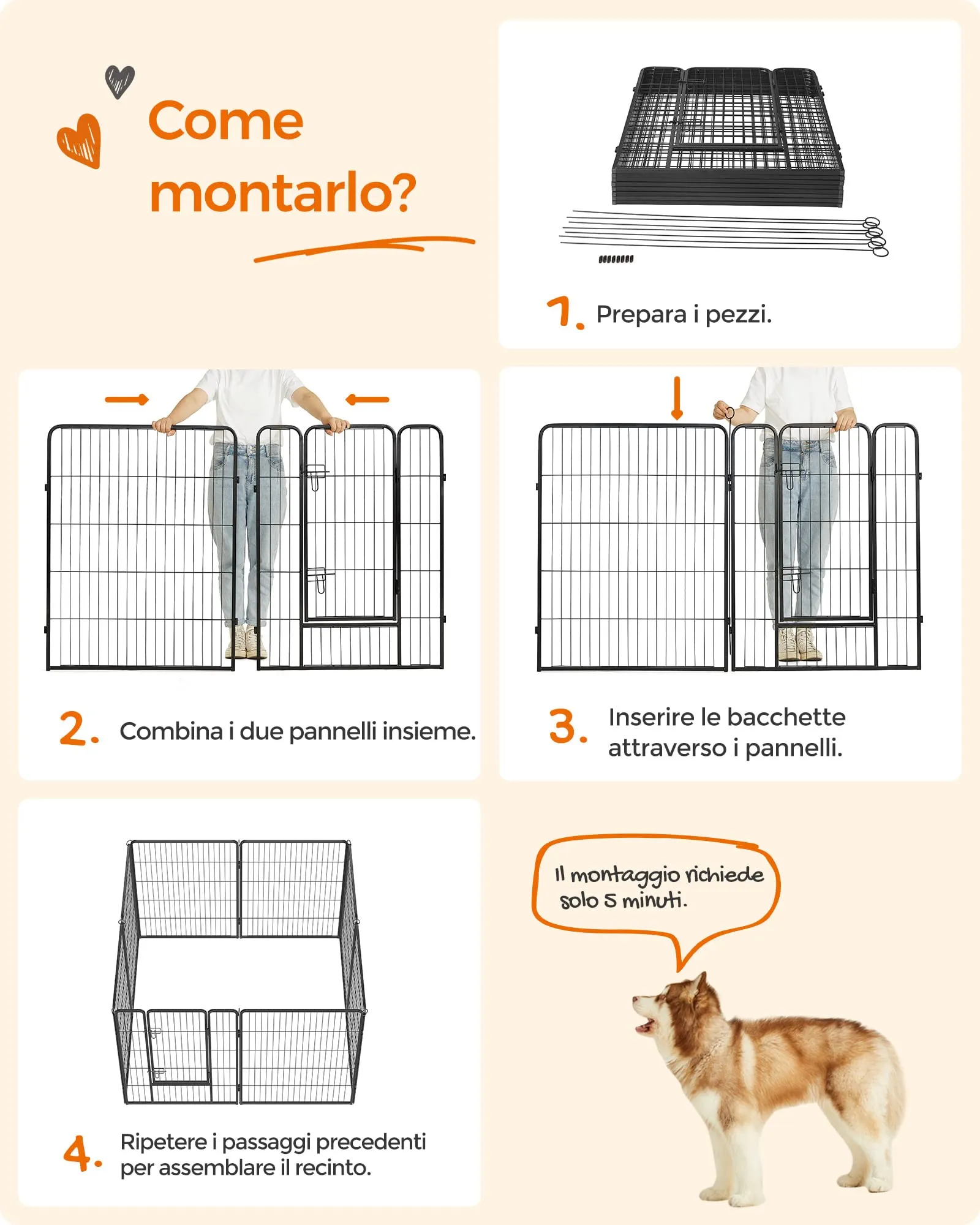Feandrea Recinto per Animali Box per Cani, 8 Pannelli 77 x 100 cm, Nero PPK81H - immagine 8
