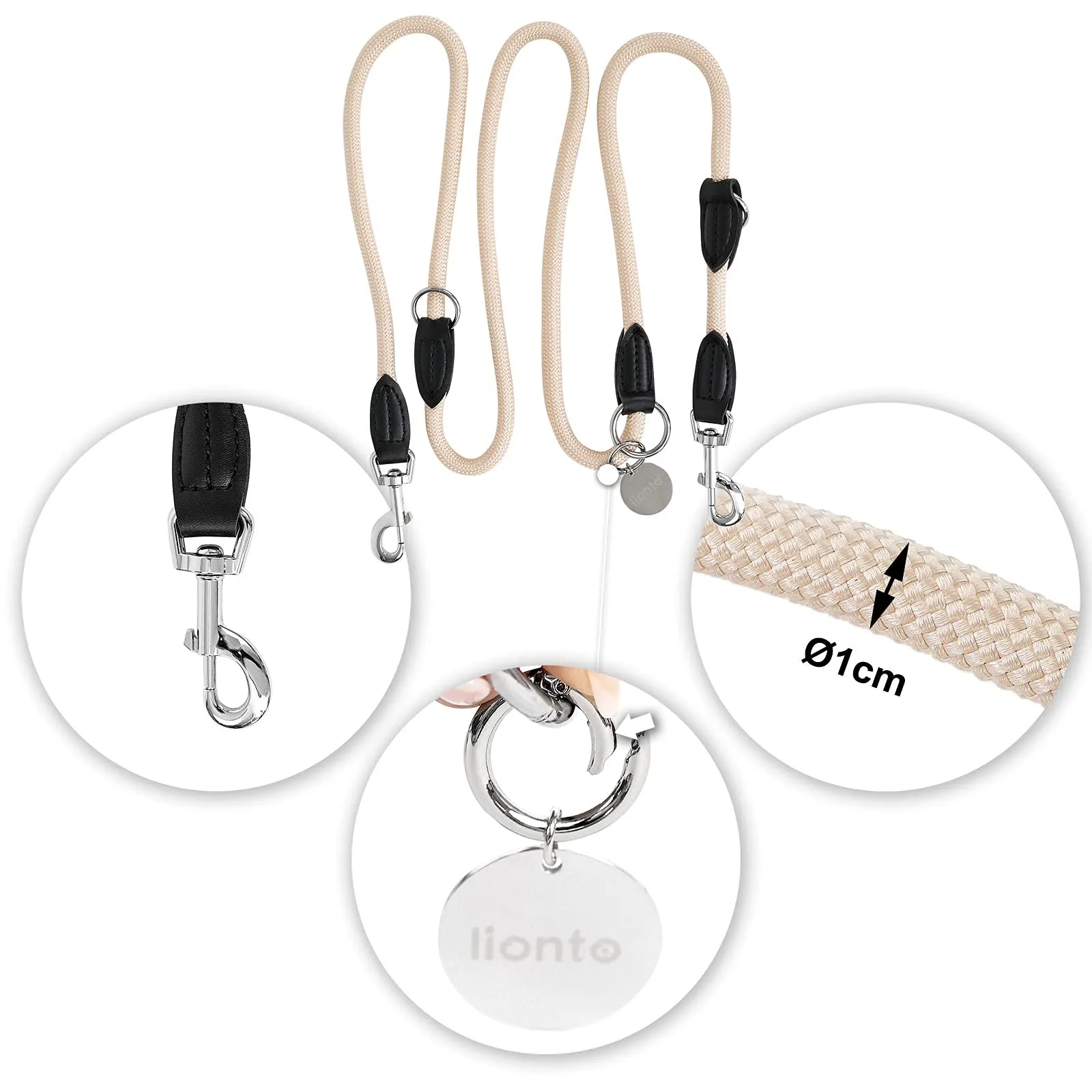lionto Guinzaglio Cane Regolabile Multifunzionale, 200 cm, Beige - immagine 6