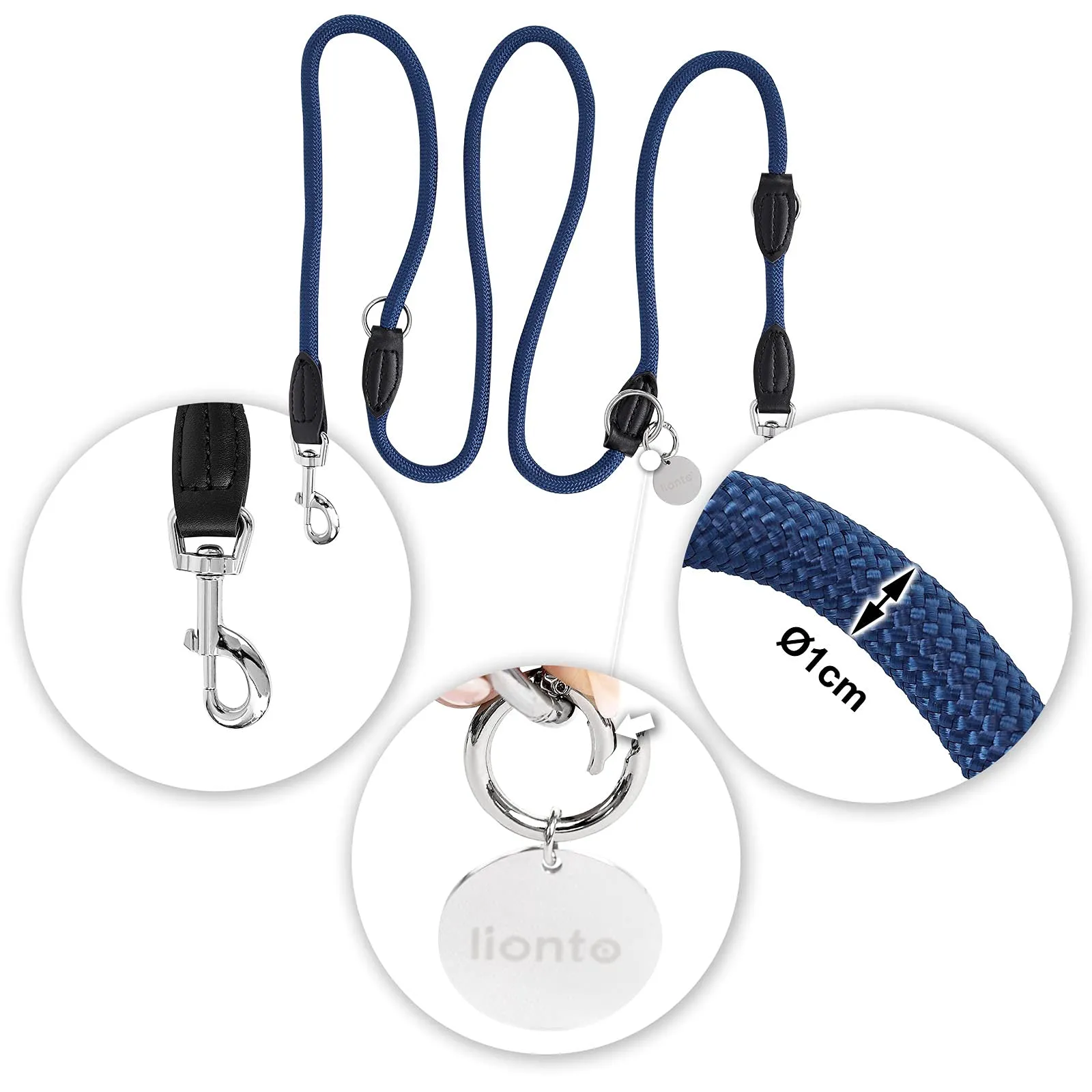 lionto Guinzaglio Cane Regolabile, 200 cm, Multifunzionale, Blu - immagine 6