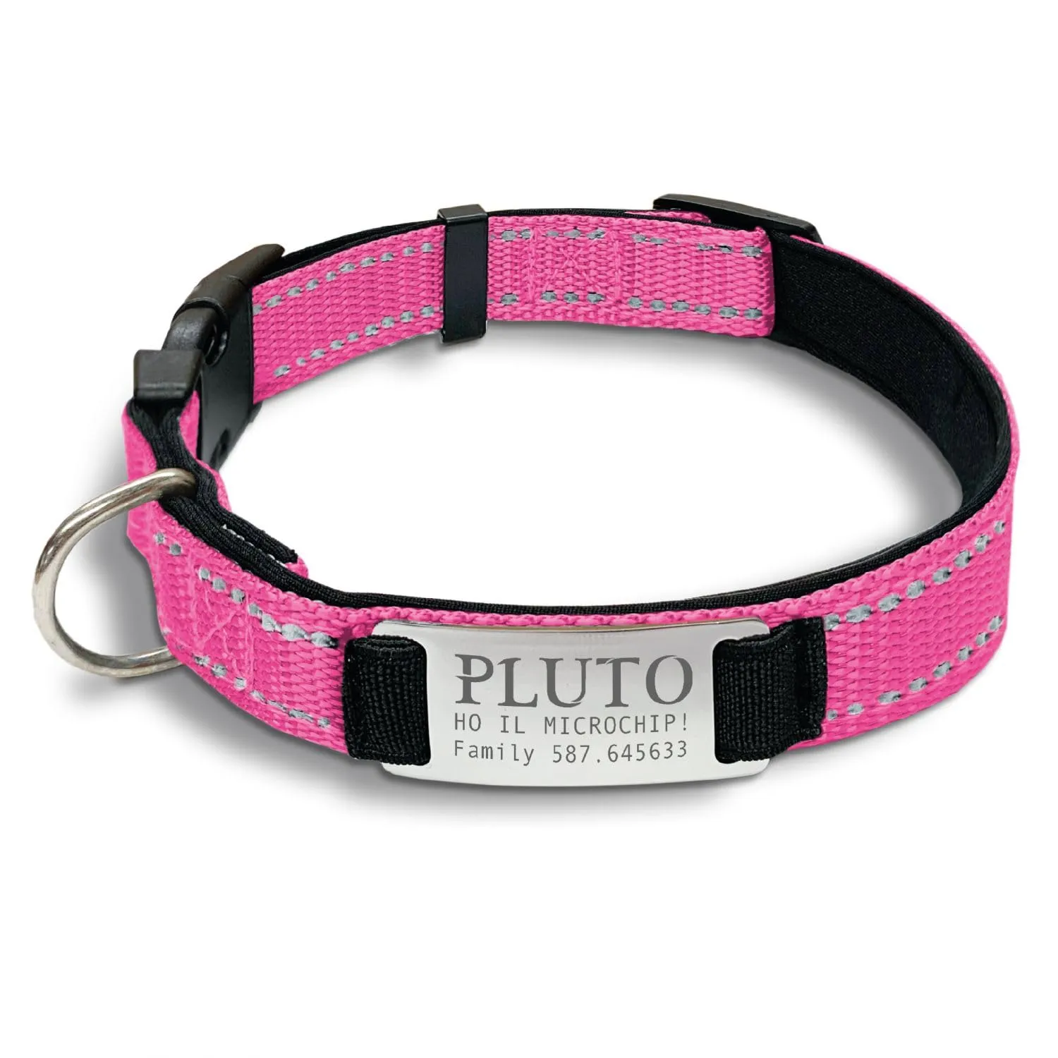 Veneziano Collare Cane Personalizzato con Targhetta in Metallo, Linee Catarifrangenti, Clip in ABS e Gancio per Guinzaglio - Rosa, XS - immagine 3