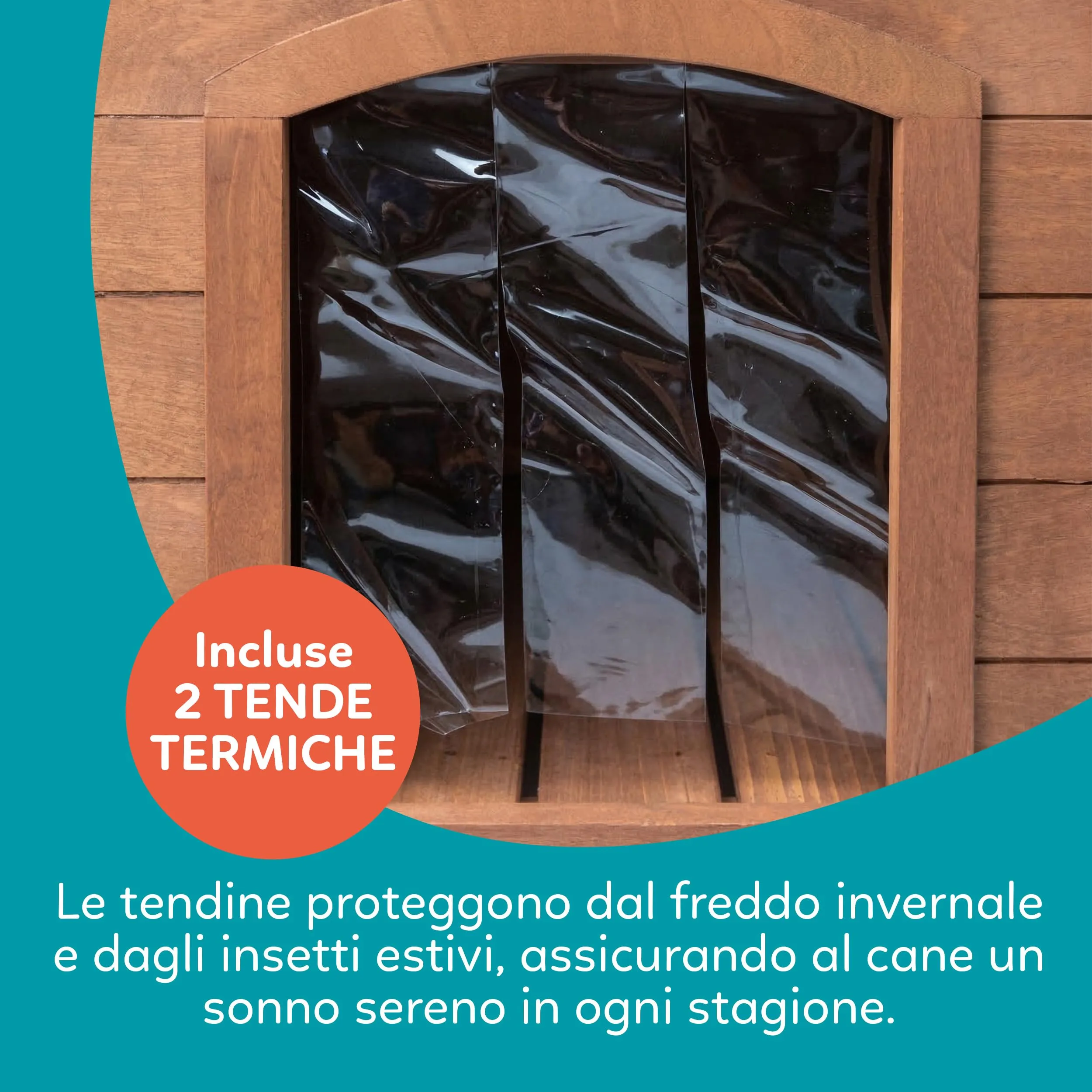 Aqpet Cuccia in Legno da Esterno per Cani con Tetto Apribile e Tende Termiche, Small 85x60x58h - immagine 5