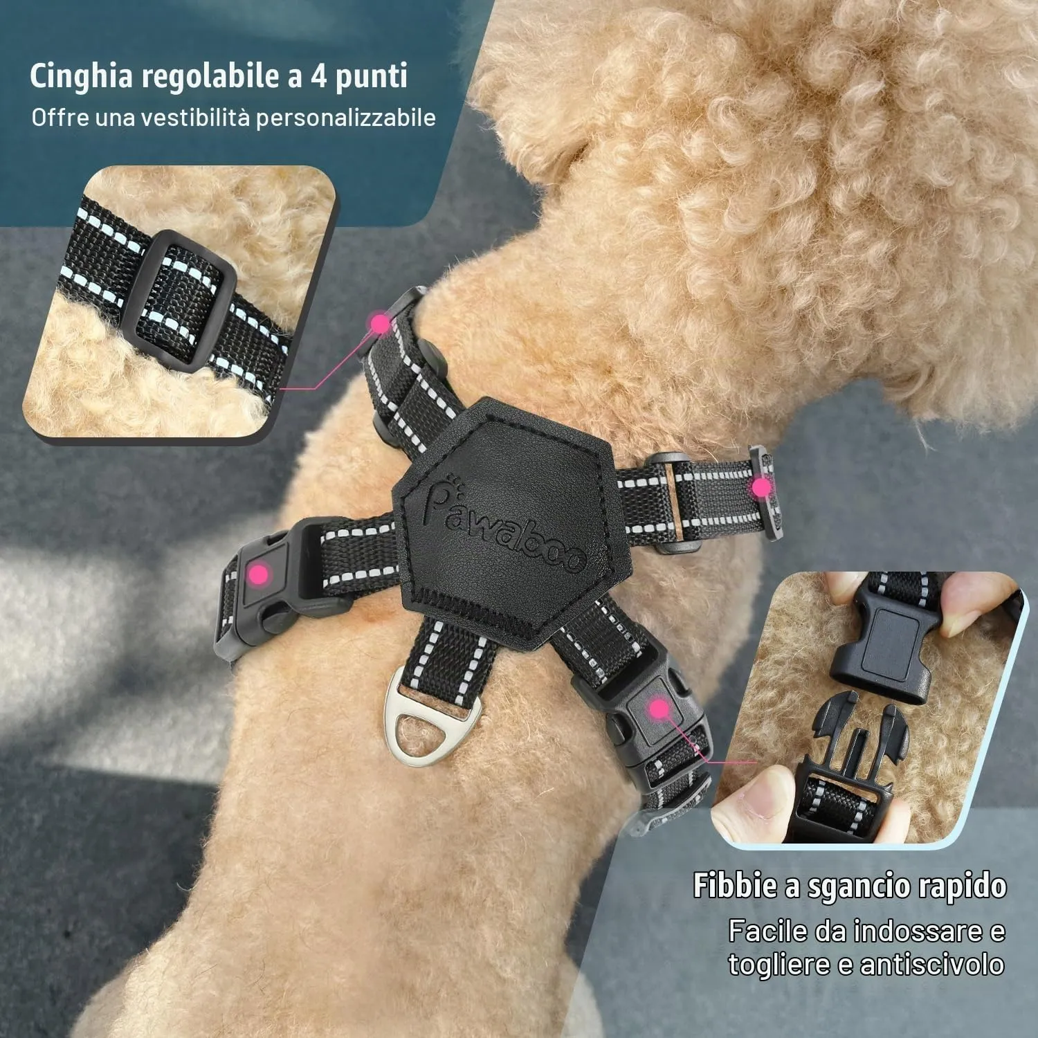 Pawaboo Imbracatura e Guinzaglio per Cani, Traspirante, Regolabile, S, Nero - immagine 4
