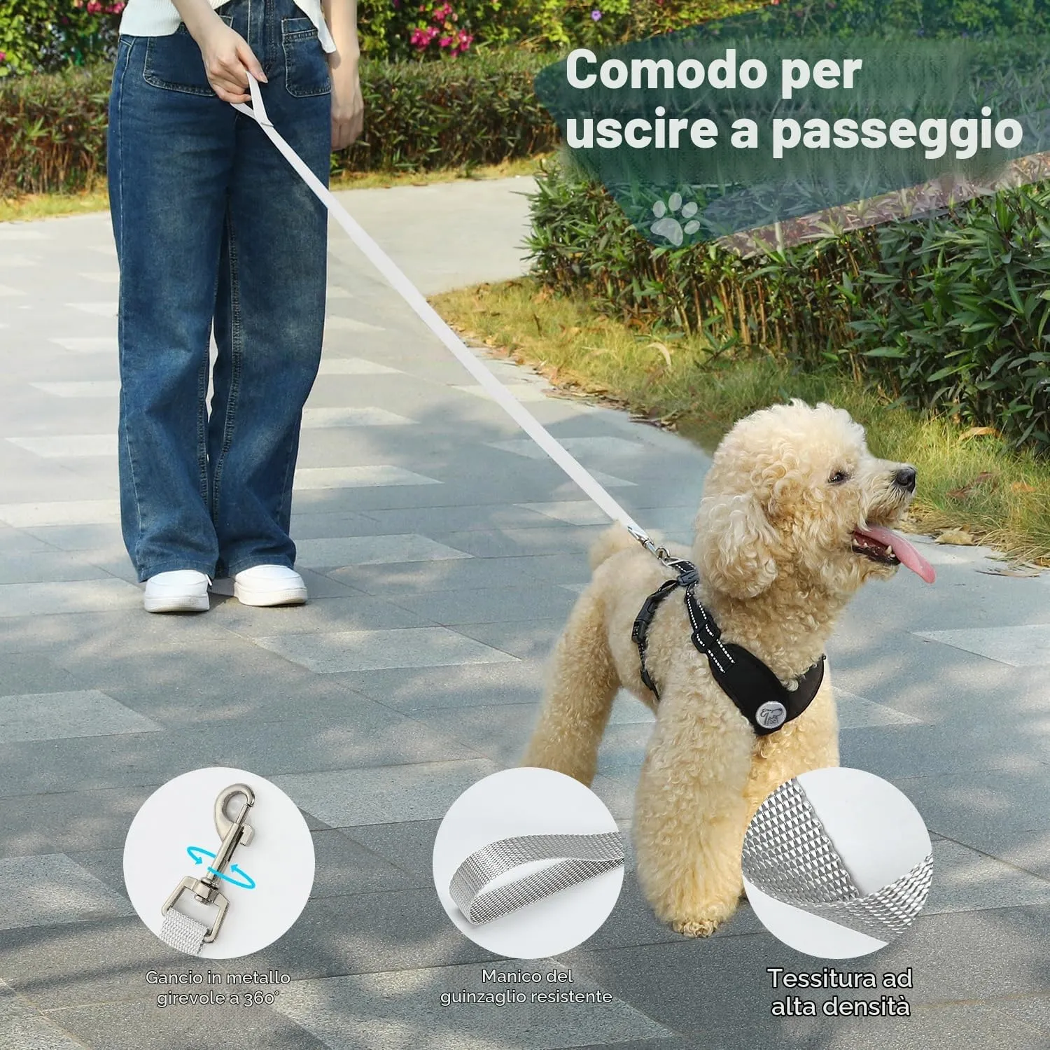 Pawaboo Imbracatura e Guinzaglio per Cani, Traspirante, Regolabile, S, Nero - immagine 6