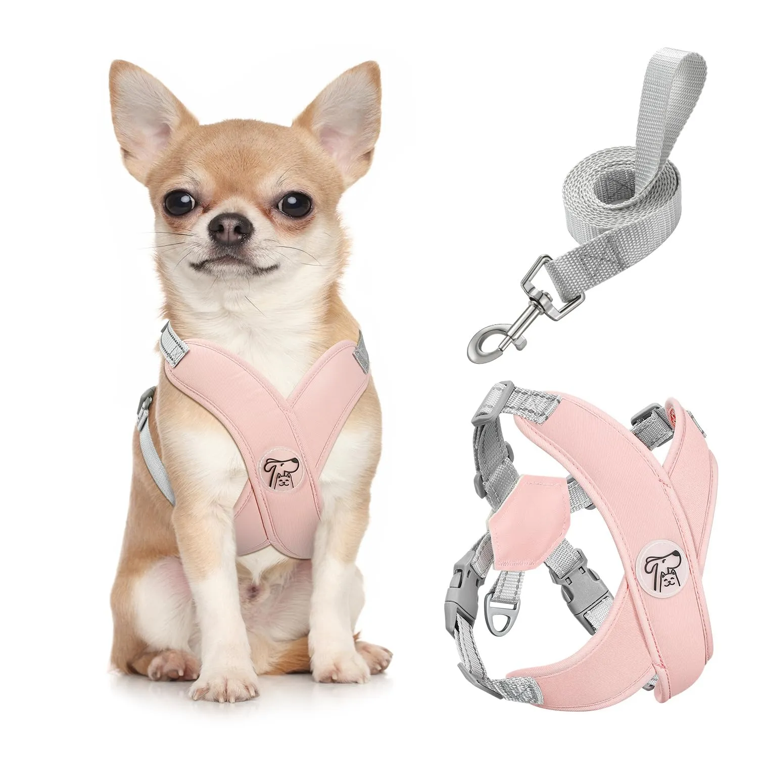 Pawaboo Set di pettorina e guinzaglio per cani di taglia piccola e media, struttura a X anti-tiro e anti-soffocamento, regolabile, traspirante - immagine 1